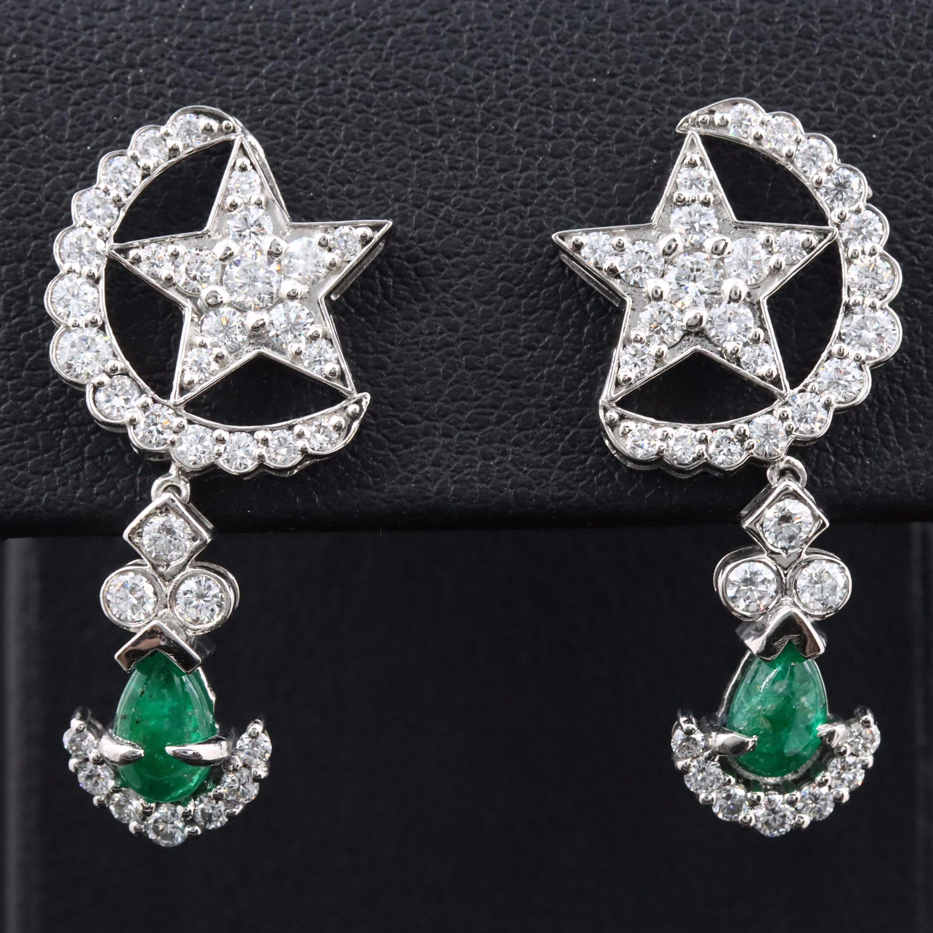 Platinum 1.16 CTW Emerald and 1.44 CTW Diamond Earrings