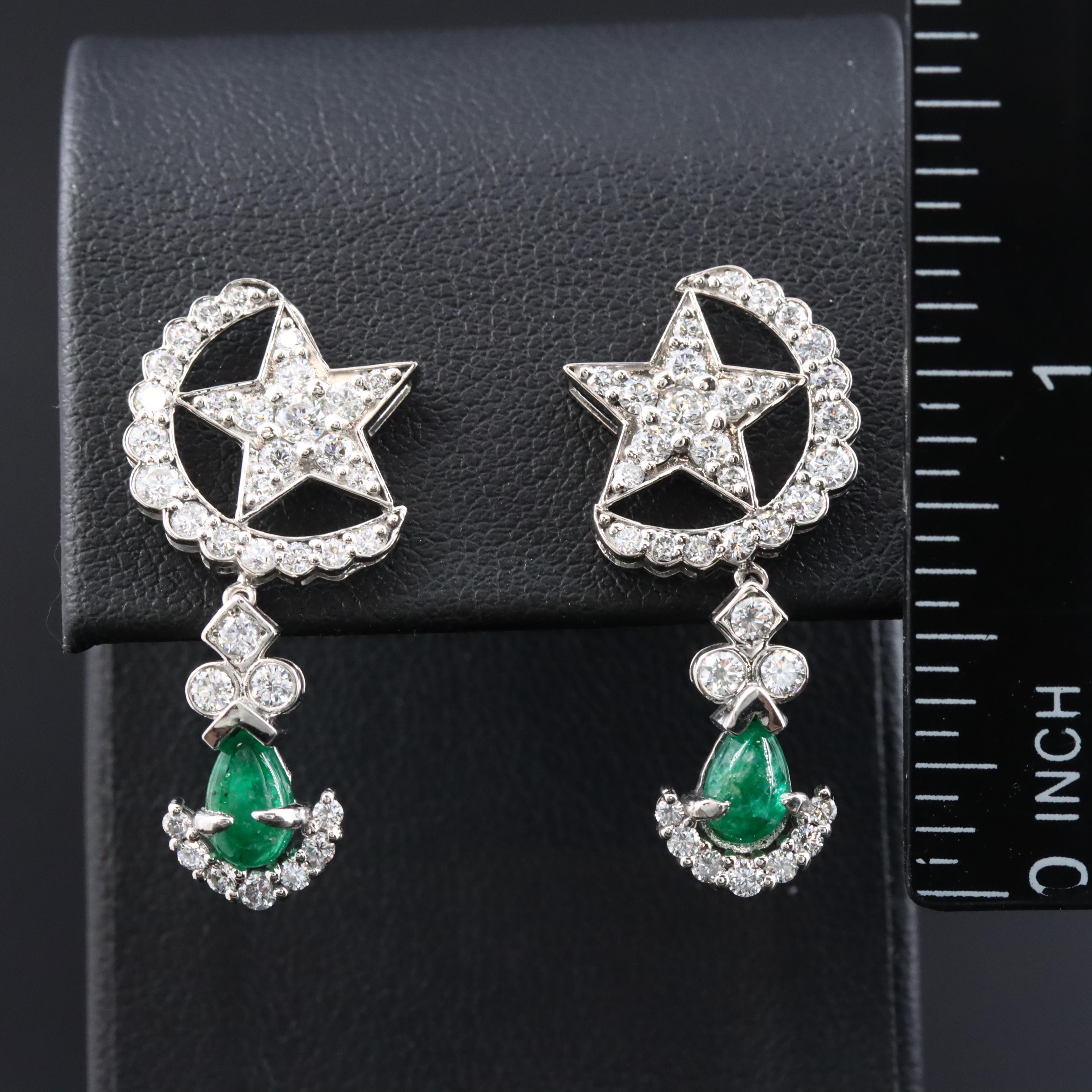 Platinum 1.16 CTW Emerald and 1.44 CTW Diamond Earrings