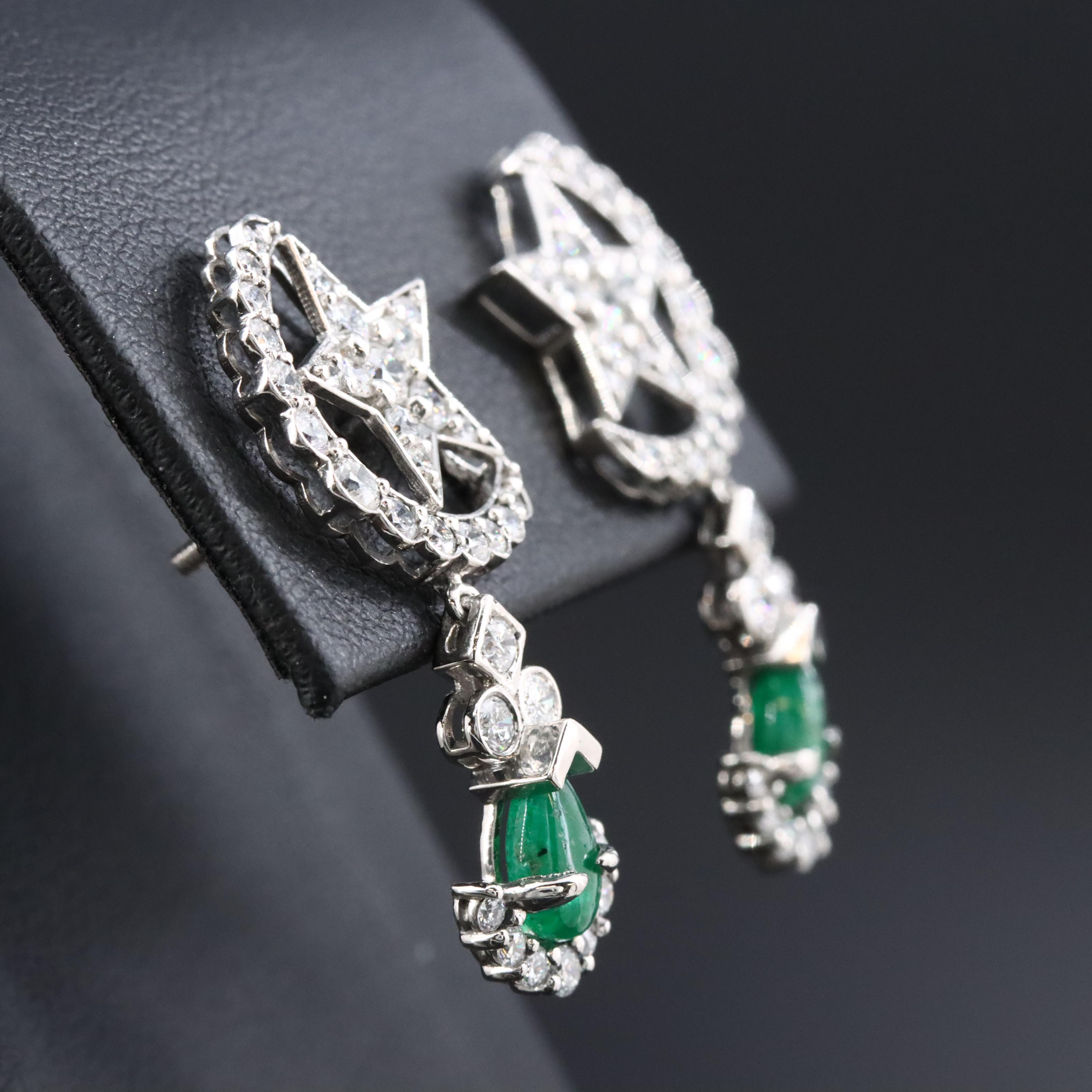 Platinum 1.16 CTW Emerald and 1.44 CTW Diamond Earrings