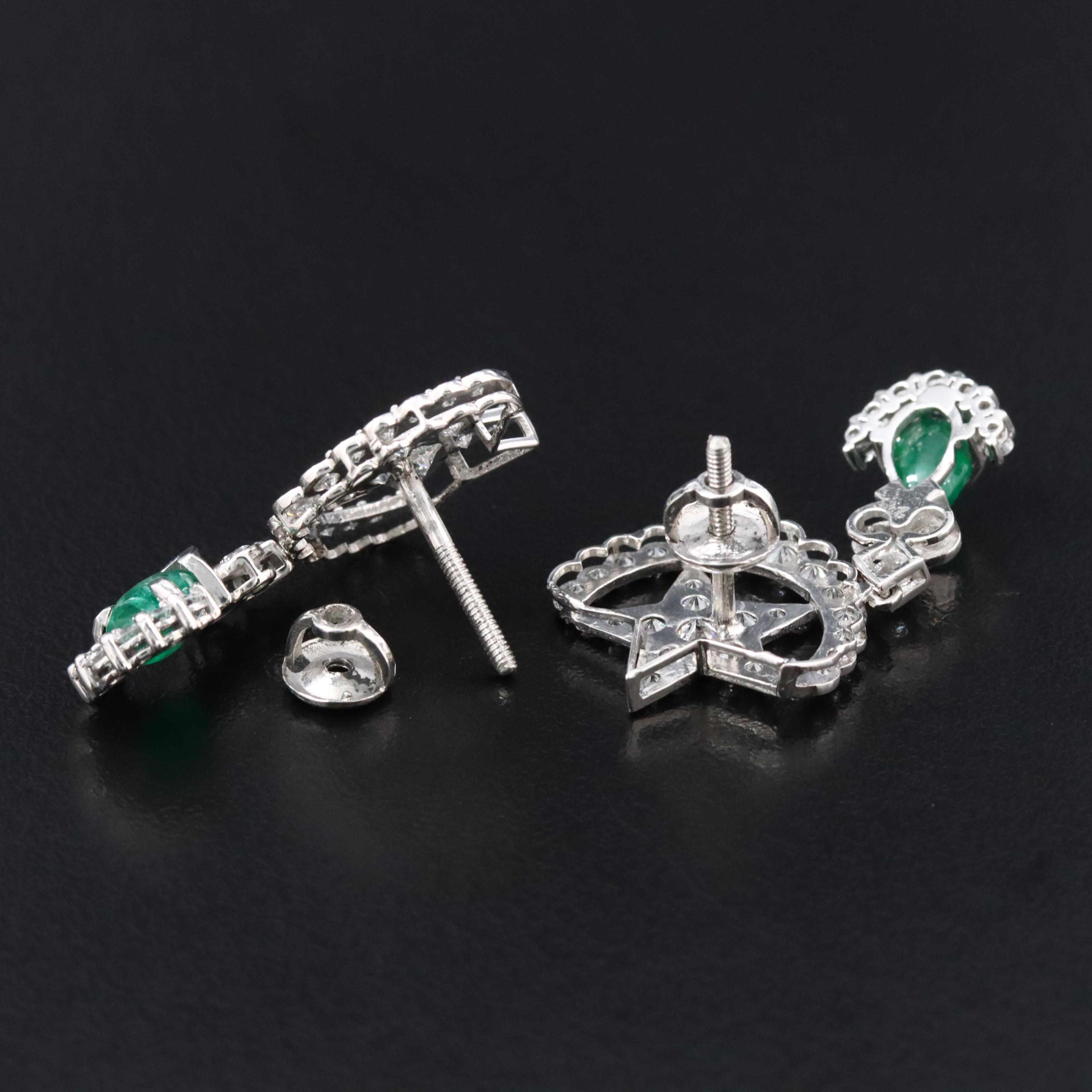 Platinum 1.16 CTW Emerald and 1.44 CTW Diamond Earrings