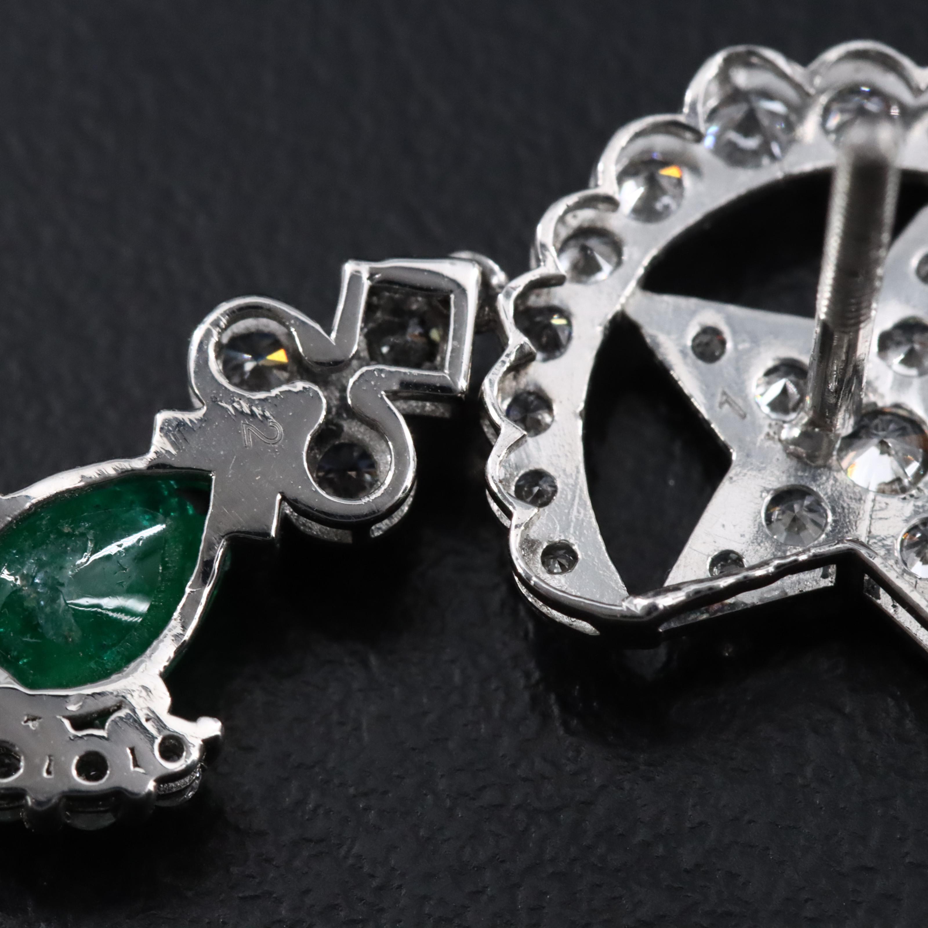 Platinum 1.16 CTW Emerald and 1.44 CTW Diamond Earrings