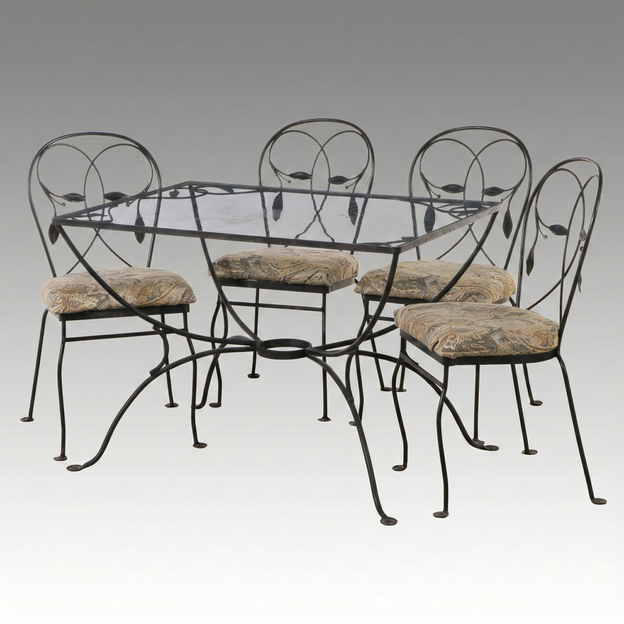 Wrought Iron Patio Dining Table with Four Chairs, Woodard Attributed, Vintage