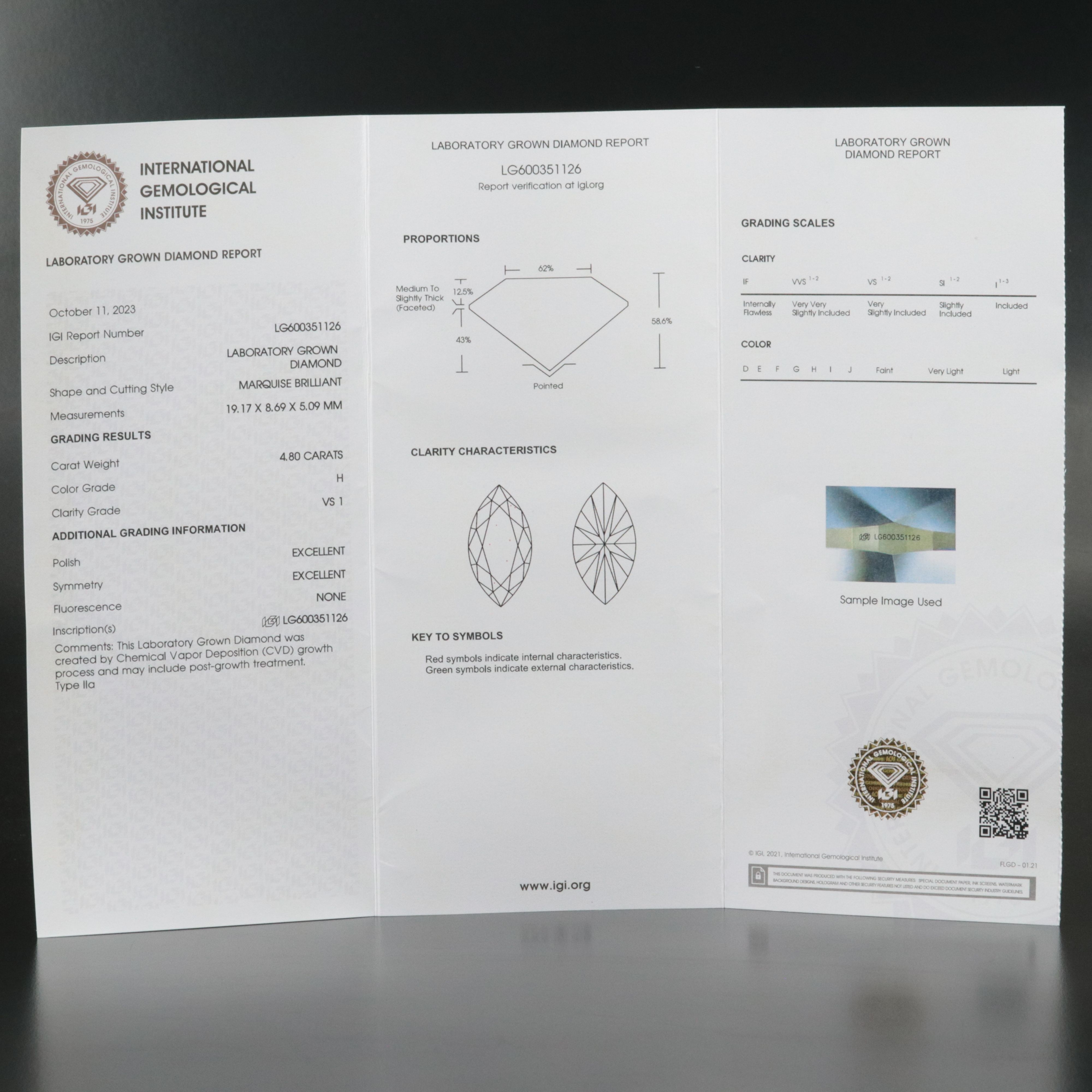 Loose 4.80 CT Lab Grown Diamond with IGI Report