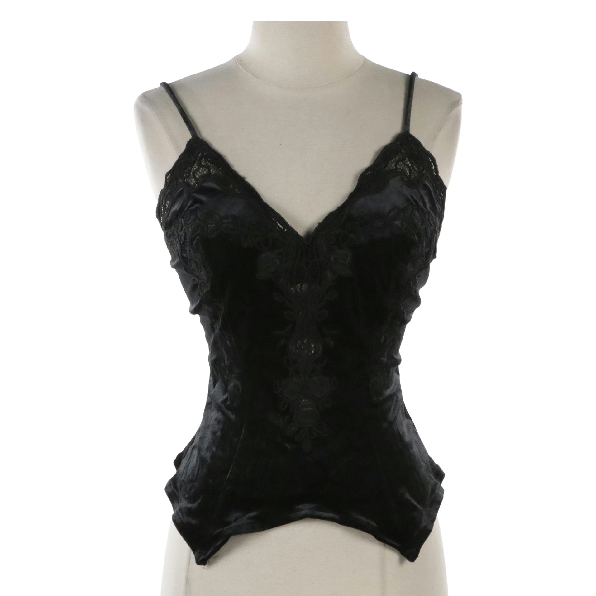 La Perla Black Velour and Lace Padded Corset Top