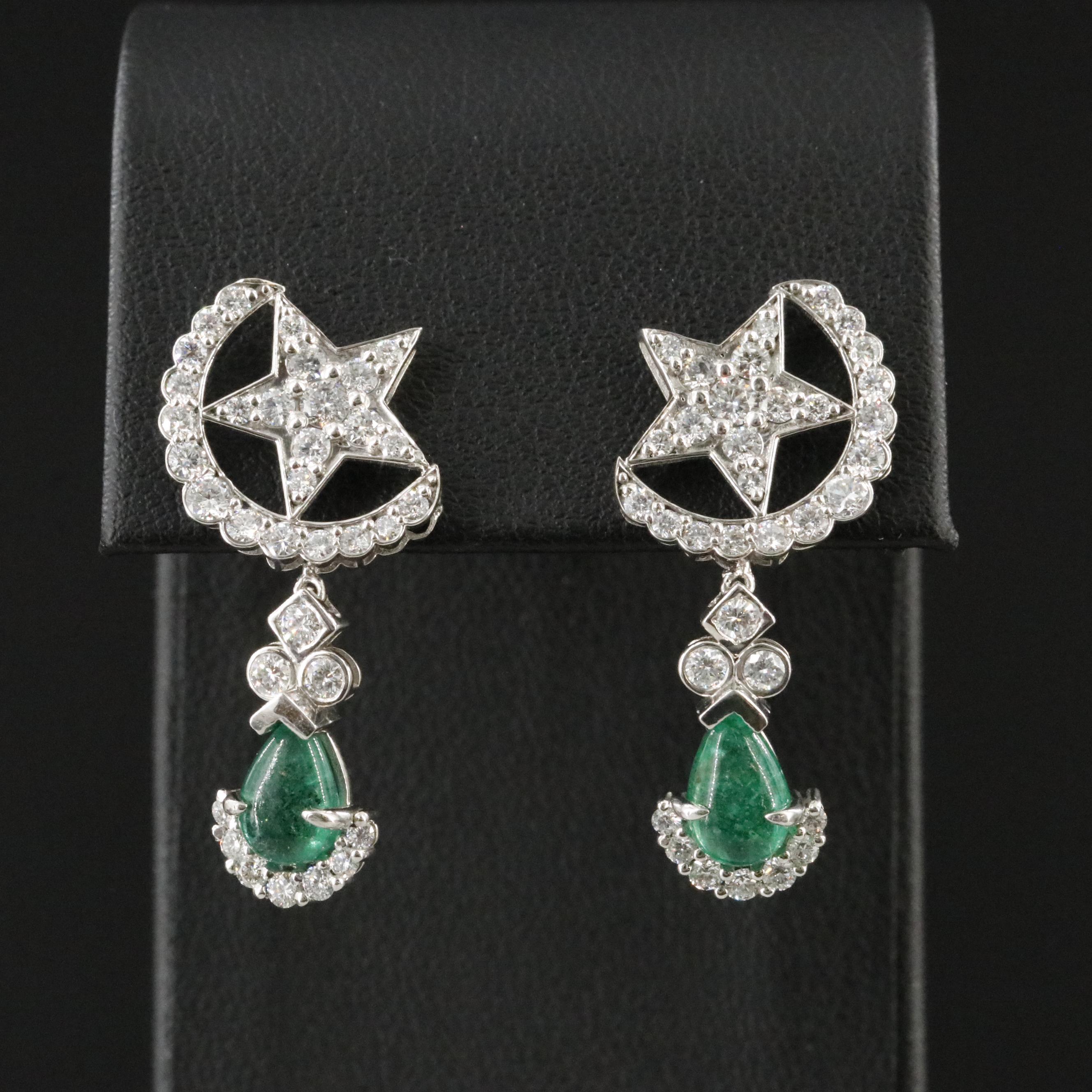 Platinum 2.19 CTW Emerald and 1.45 CTW Diamond Earrings