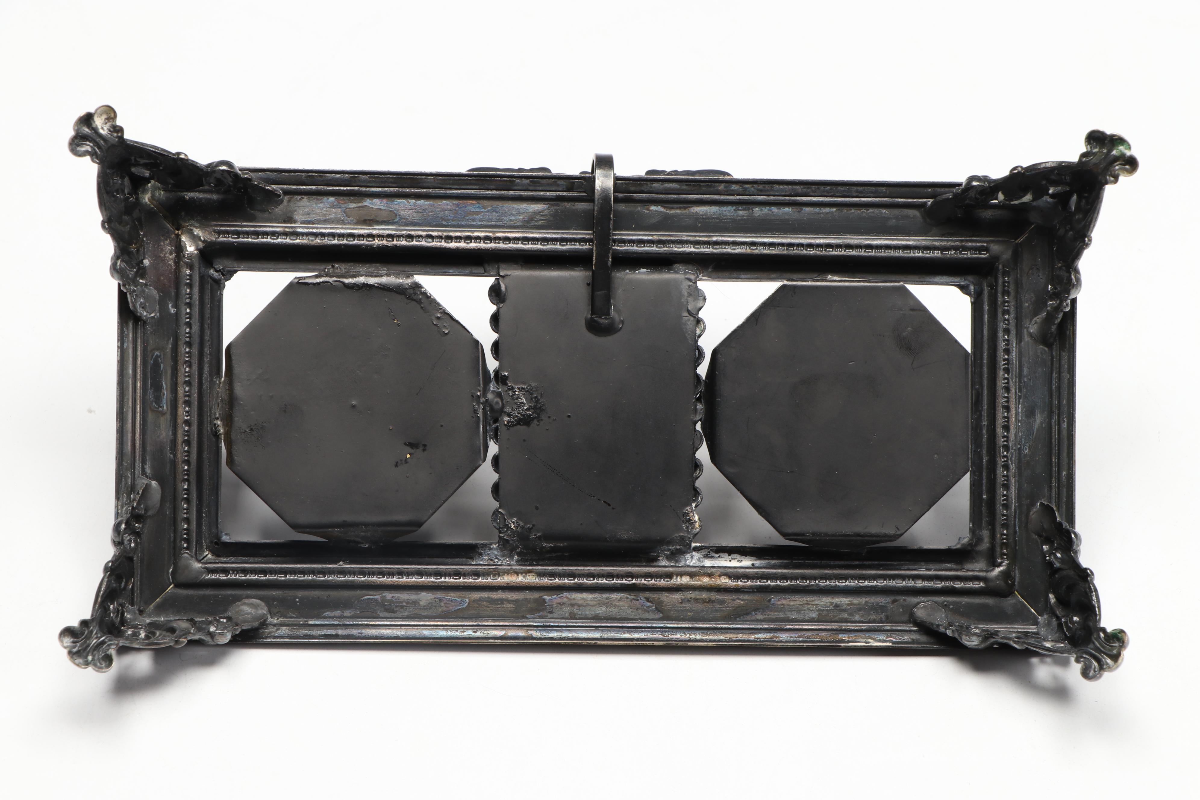 Victorian Style Silver Plate and Crystal Footed Inkwell