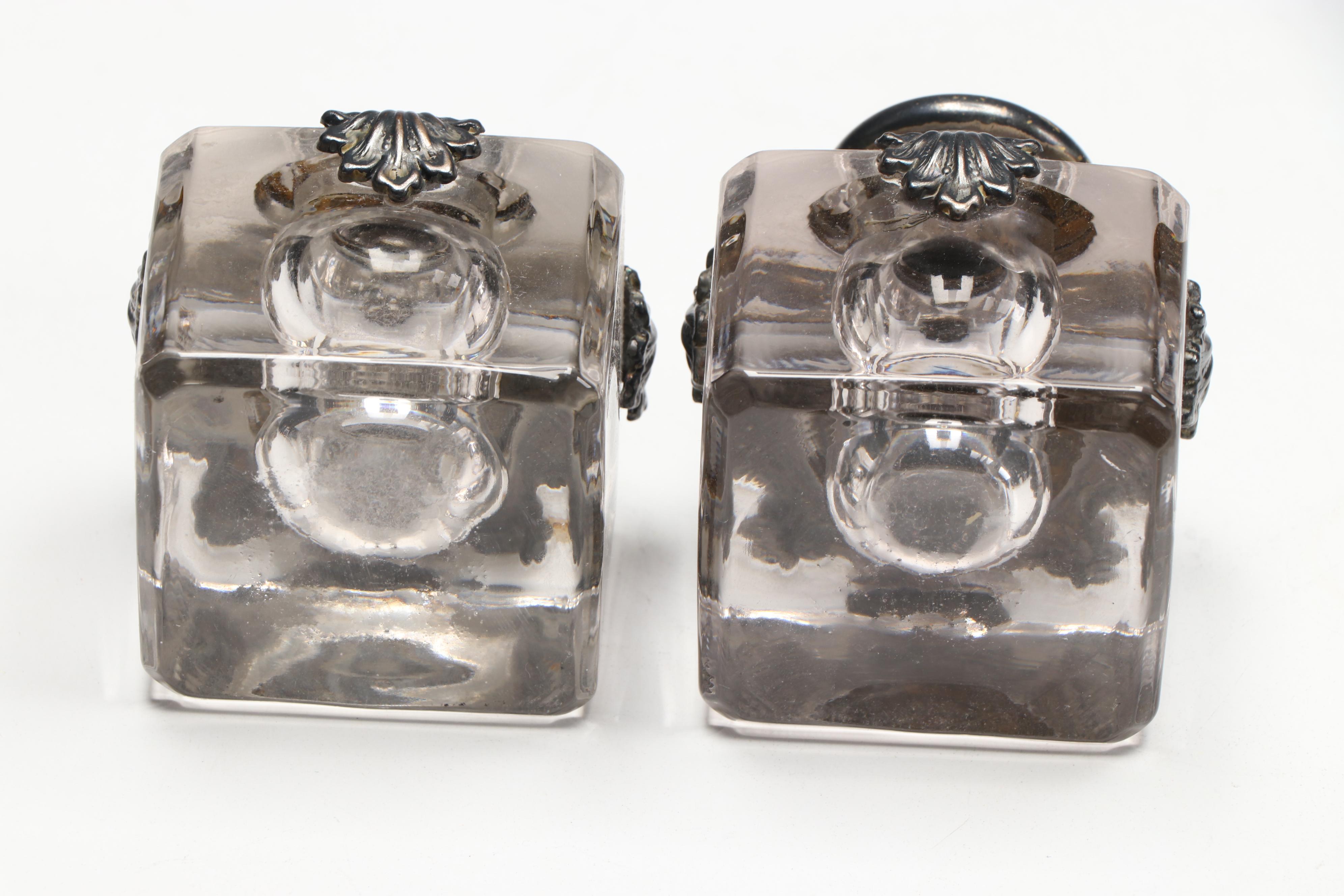 Victorian Style Silver Plate and Crystal Footed Inkwell