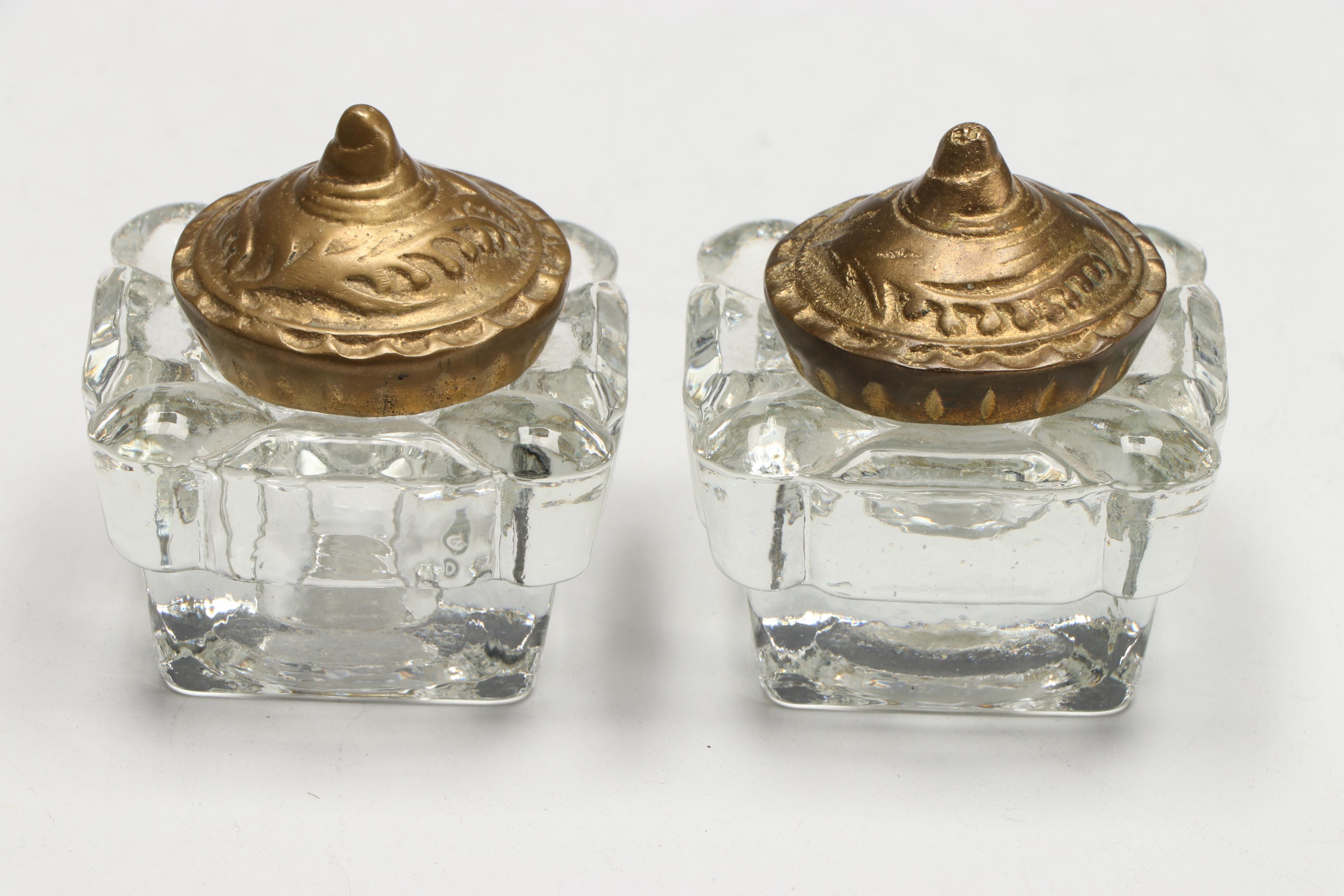 Rococo Style Brass Finish and Glass Inkwell