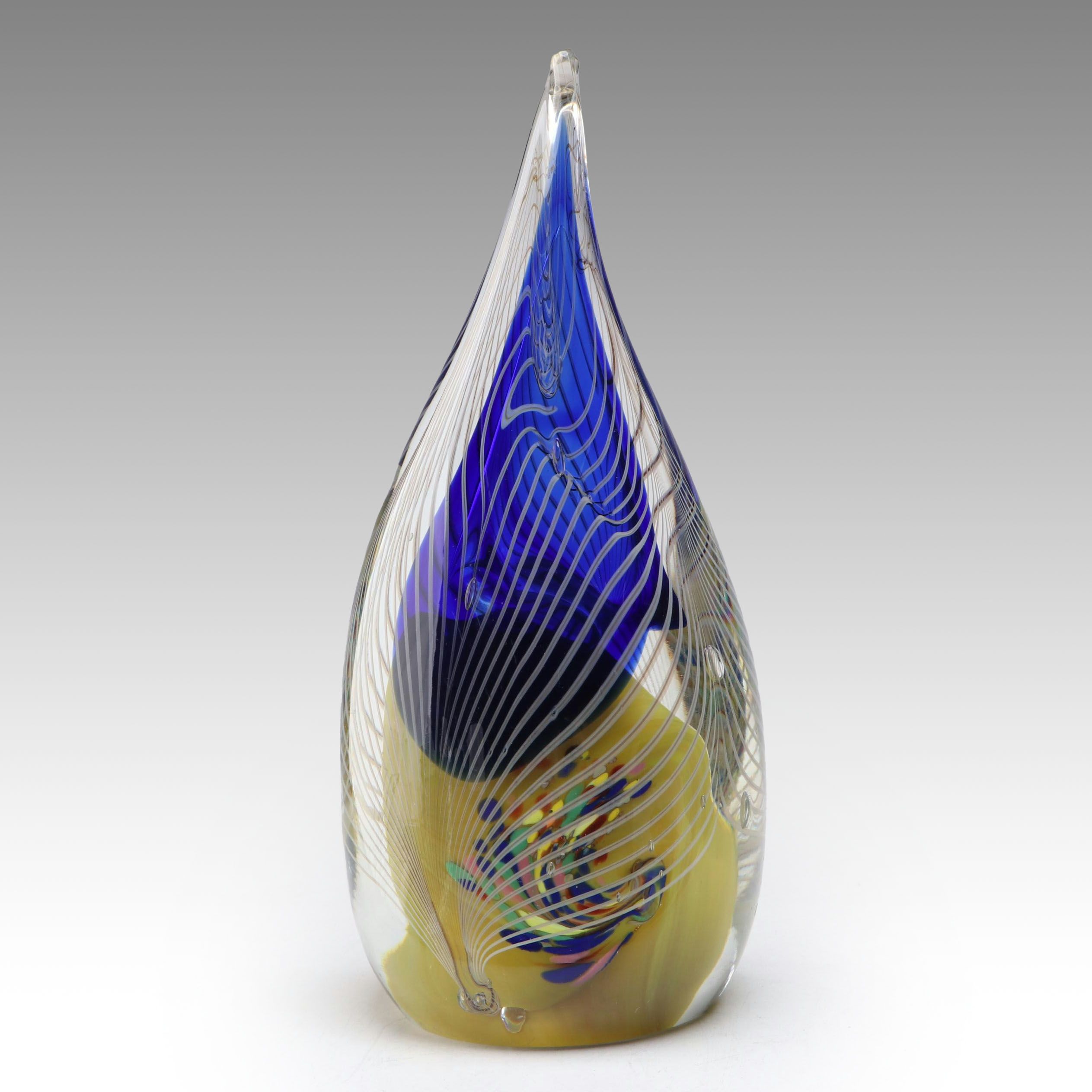 Rollin Karg Teardrop Form Multicolor Art Glass Sculpture, 2000