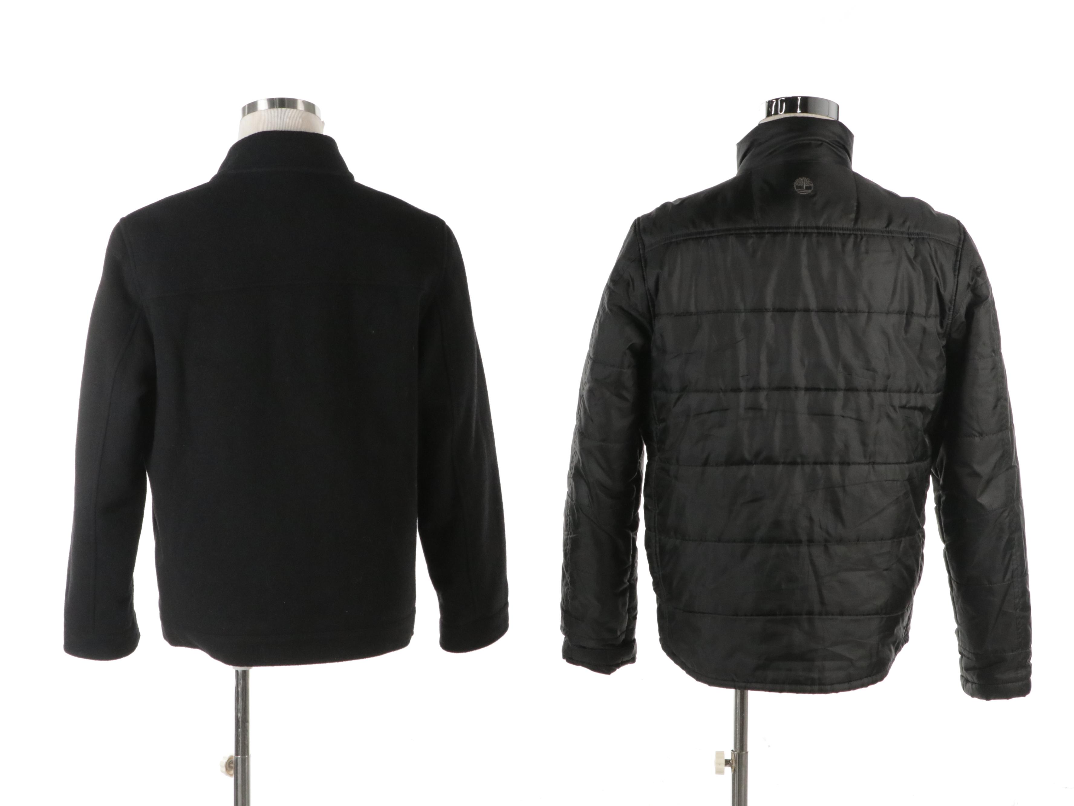 Men's Alfani Black Wool Bomber Jacket and Timberland Puffer Jacket