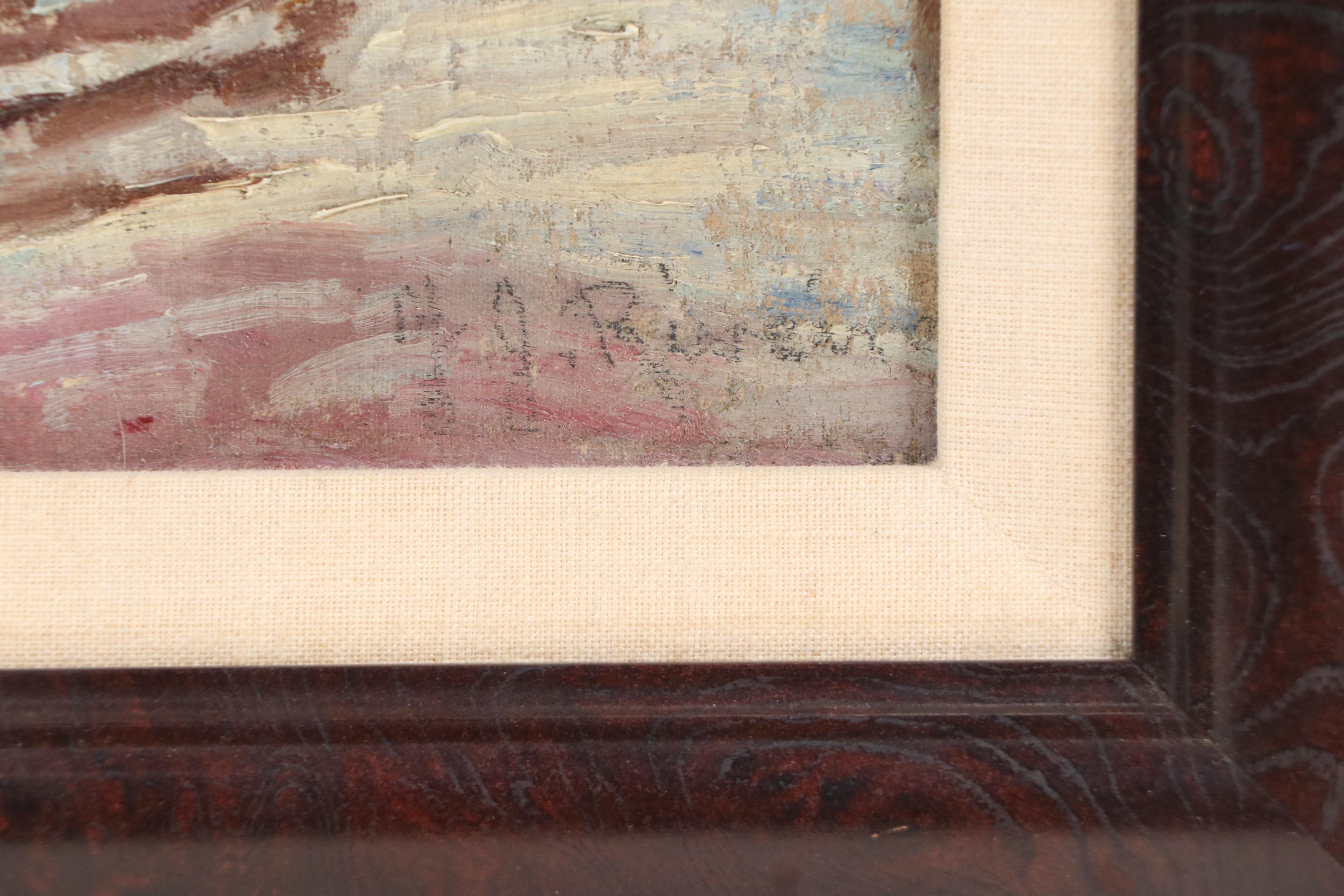 Port Scene Oil Painting, Mid-20th Century