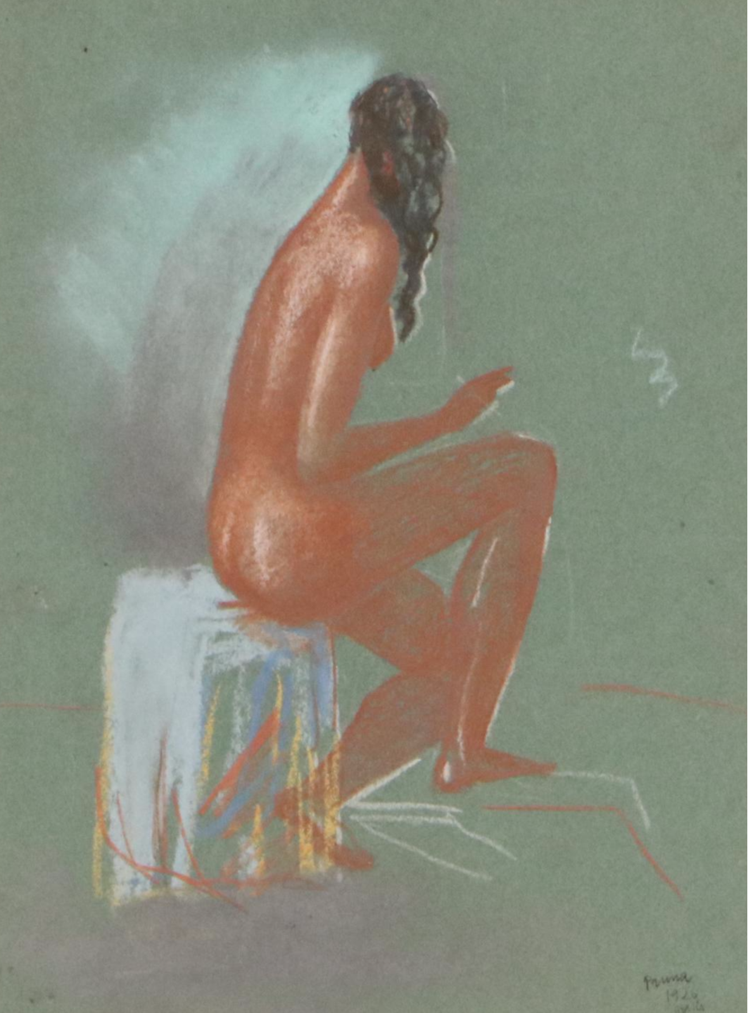 Pere Pruna O'Ceráns Pastel Drawing of Seated Female Nude, 1926