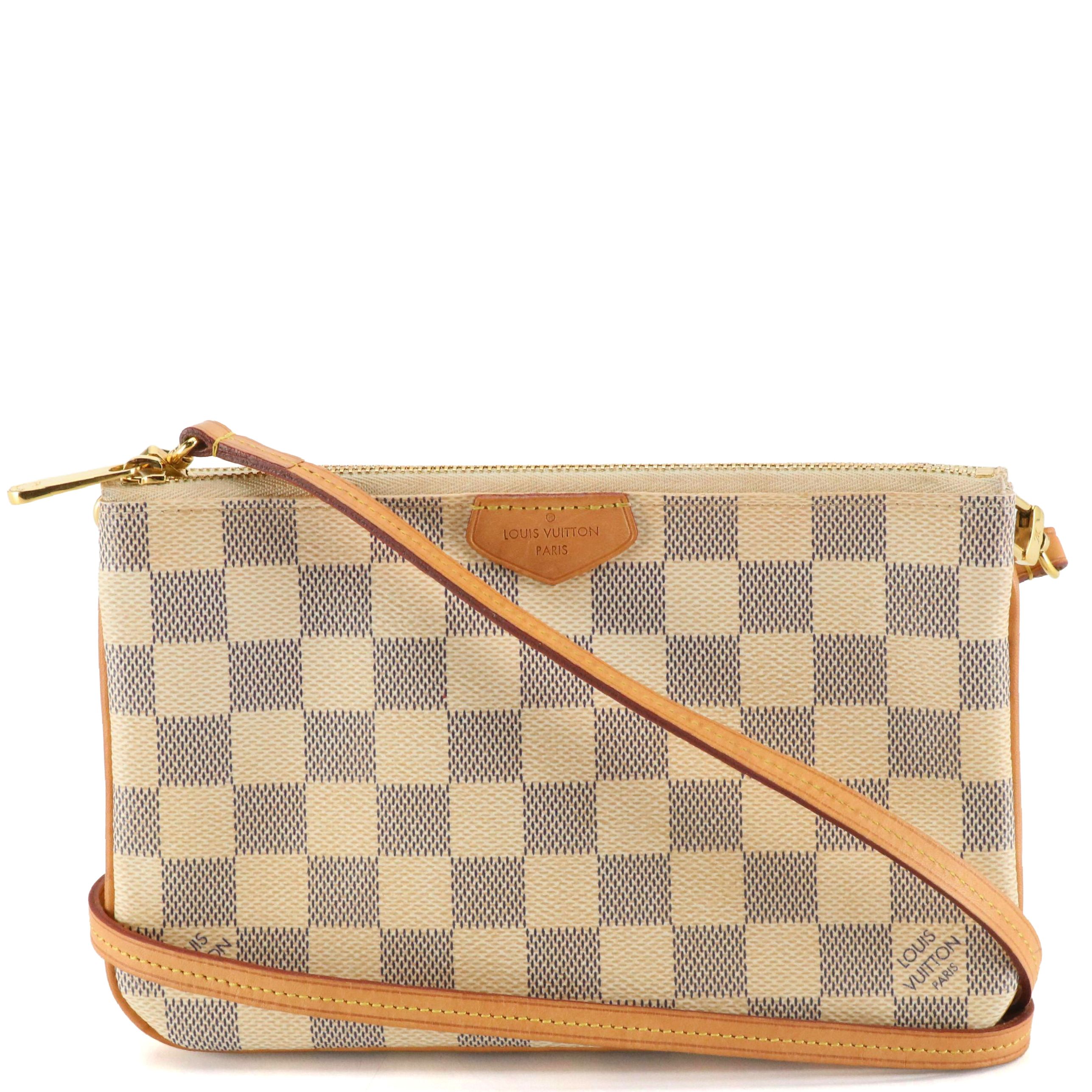 Louis Vuitton Double Zip Pochette in Damier Azur Canvas and Leather, With Box
