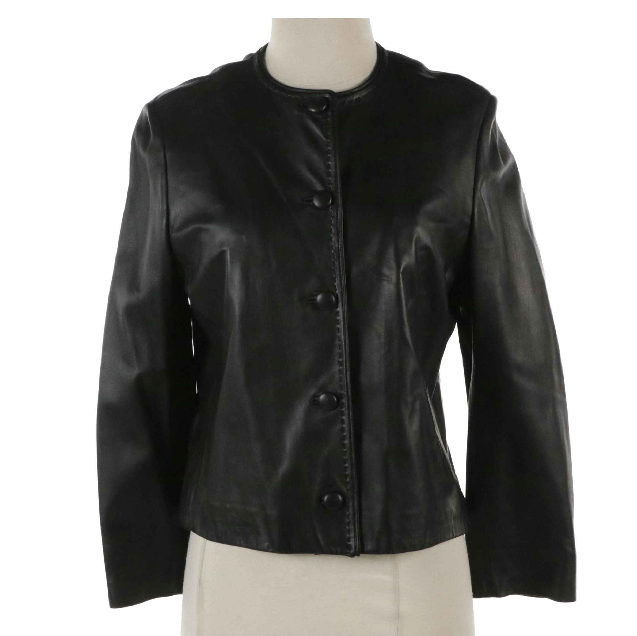 Agnona Black Lambskin Leather Button-Front Jacket