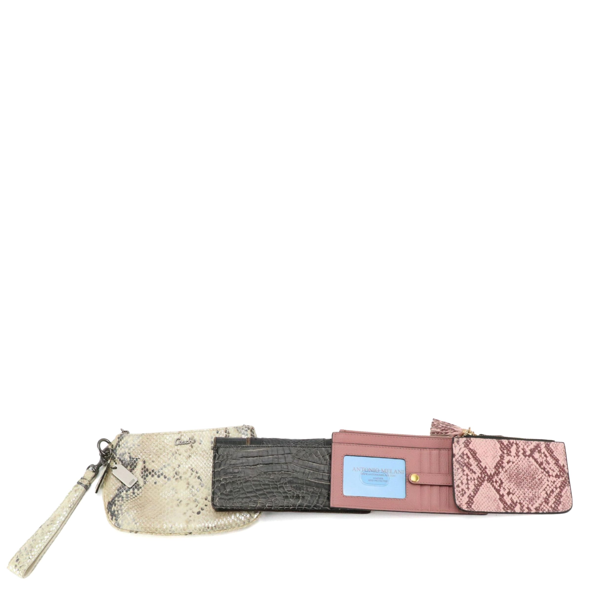 Coach Shimmery Snakeskin Zip Wristlet, Antonio Melani Long Zip Wallet, and More