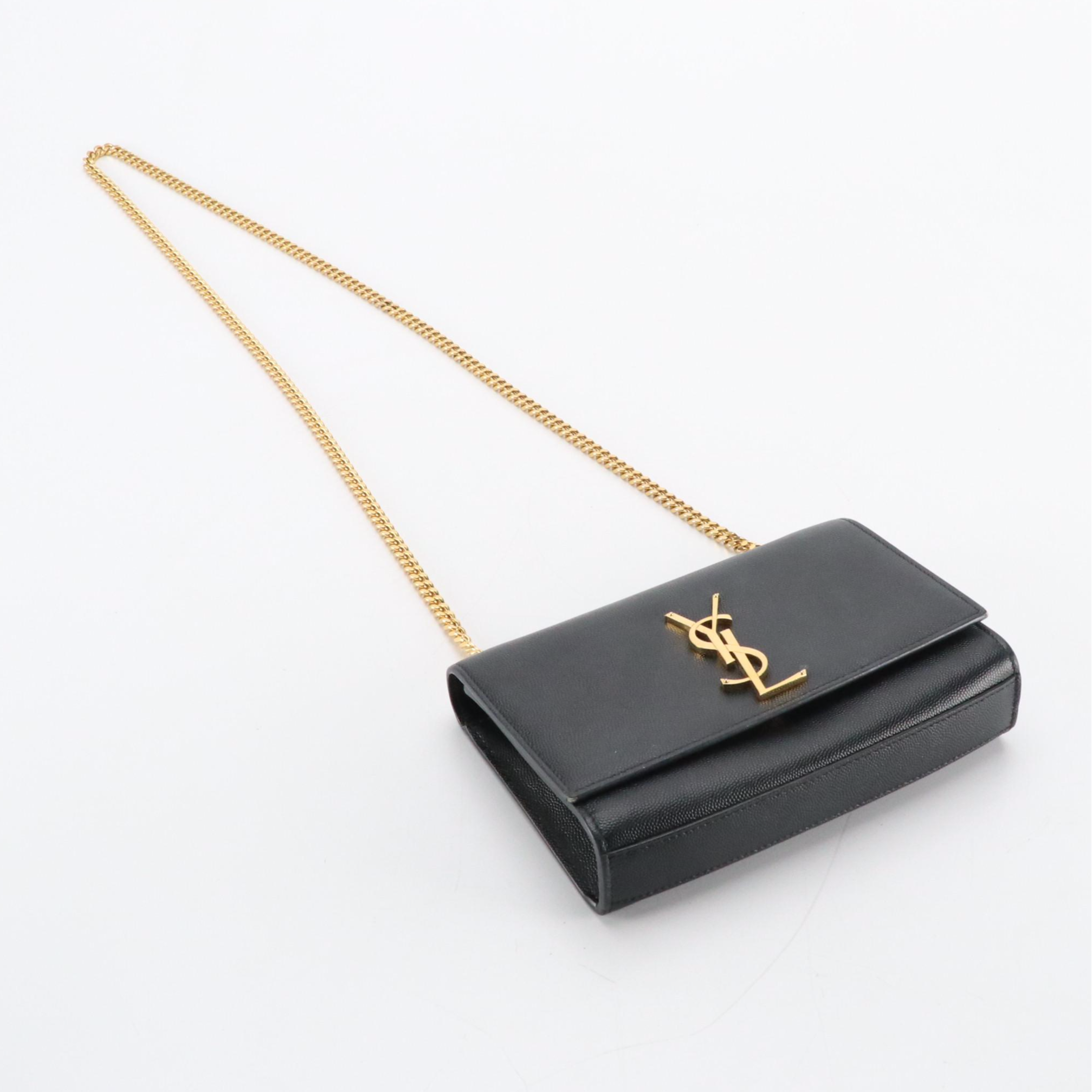 Saint Laurent Kate Crossbody Bag in Black Grain De Poudre Calfskin Leather