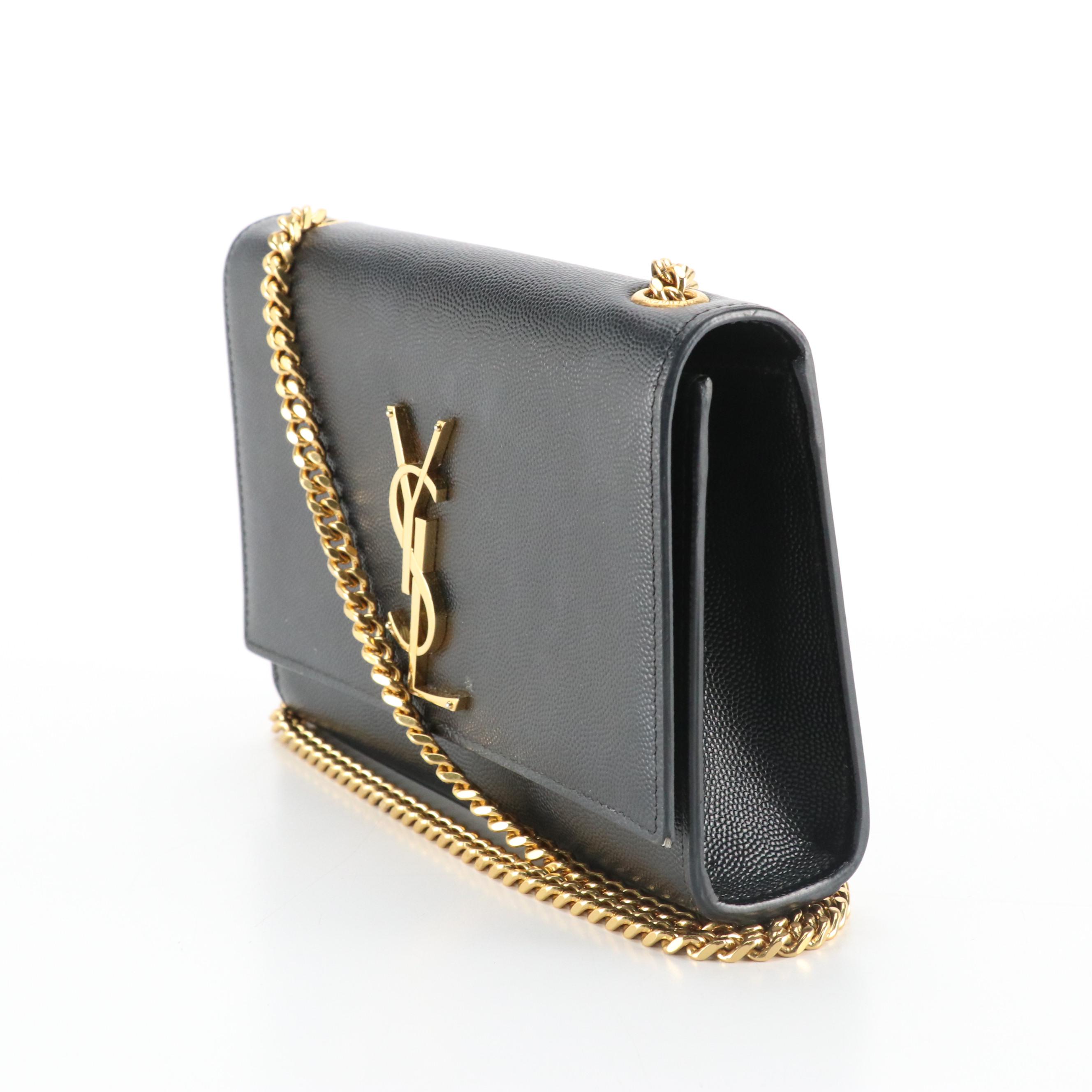Saint Laurent Kate Crossbody Bag in Black Grain De Poudre Calfskin Leather