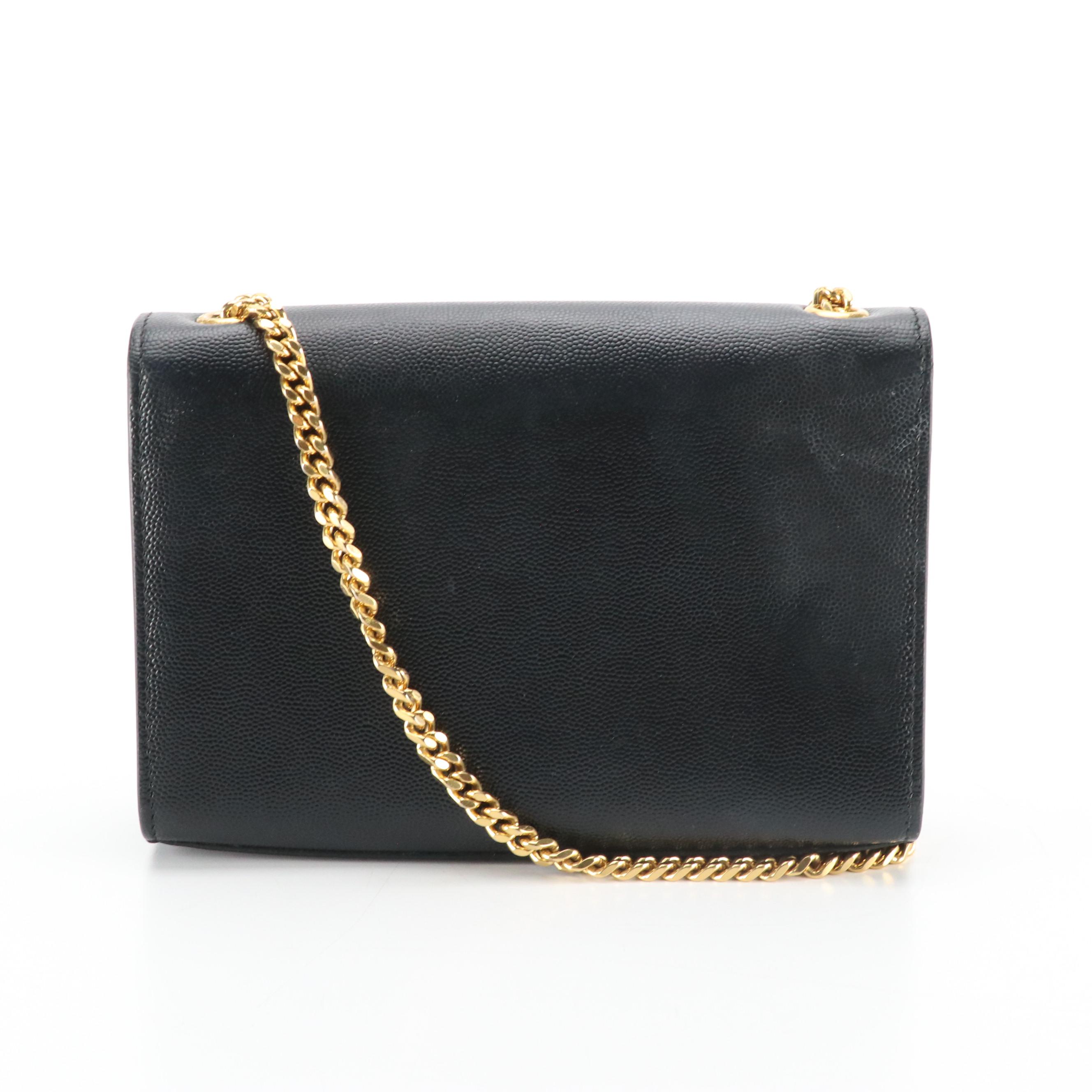 Saint Laurent Kate Crossbody Bag in Black Grain De Poudre Calfskin Leather