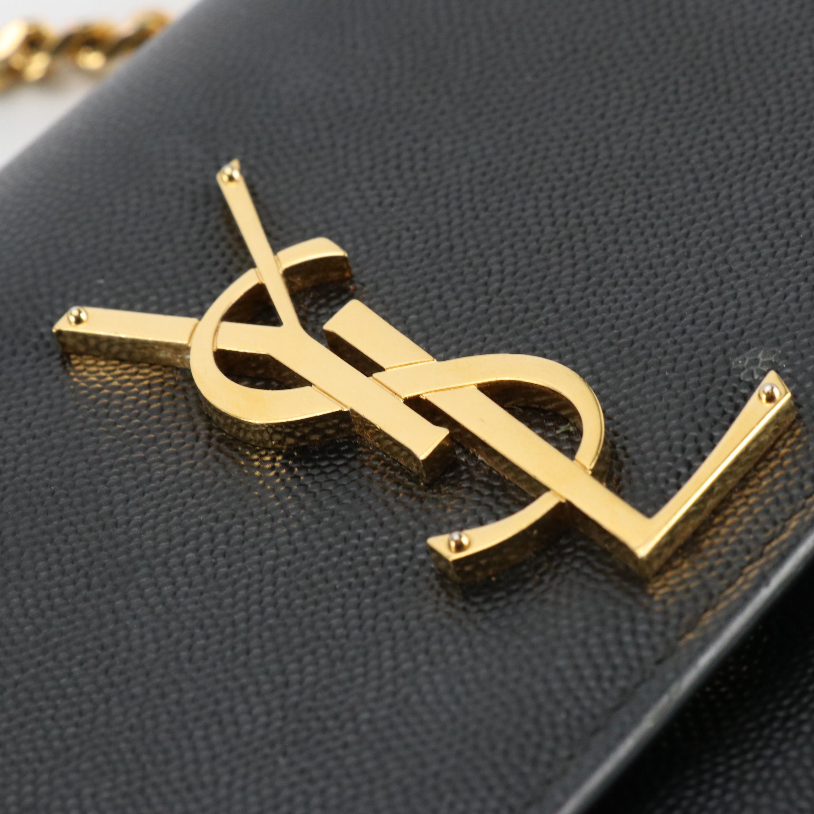 Saint Laurent Kate Crossbody Bag in Black Grain De Poudre Calfskin Leather