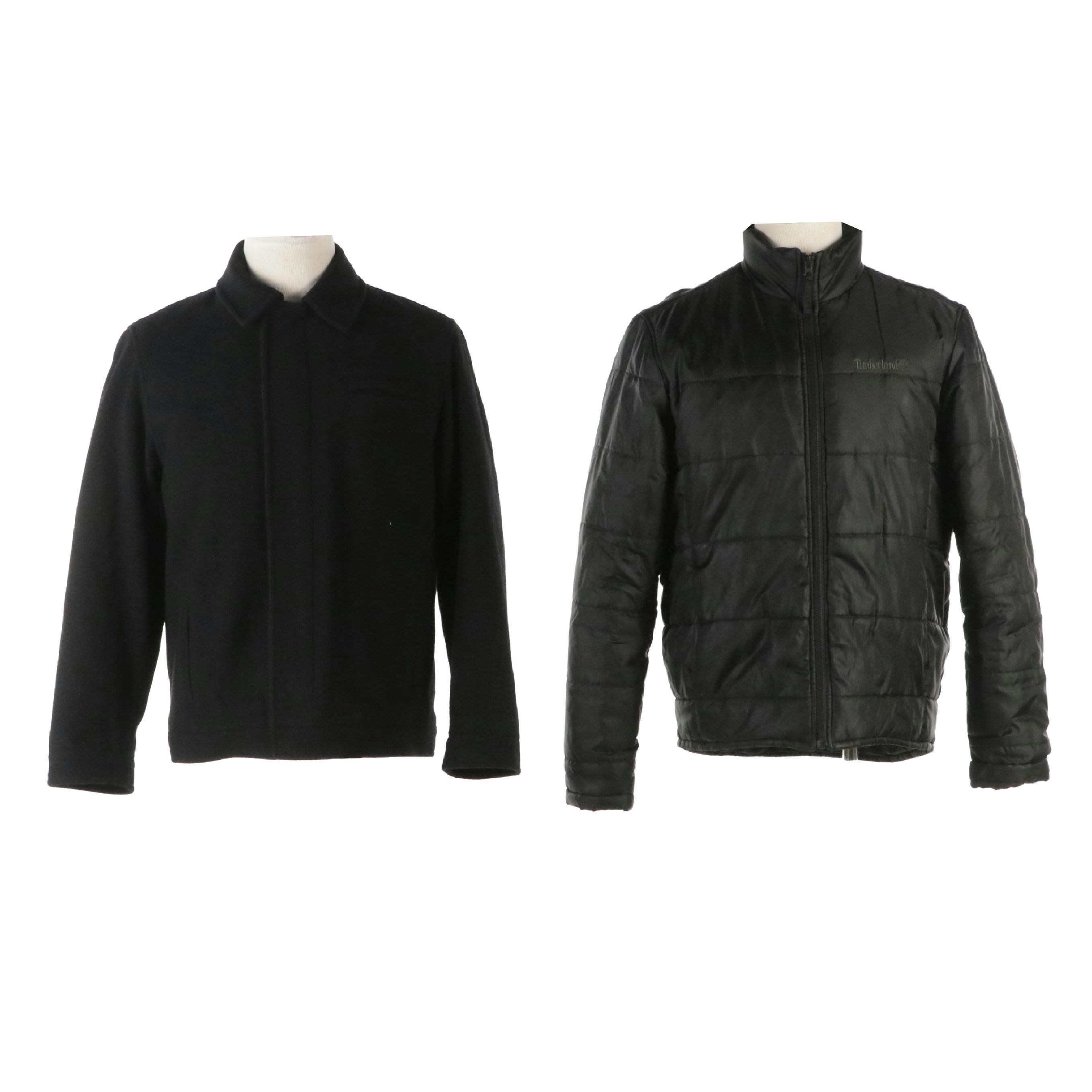 Men's Alfani Black Wool Bomber Jacket and Timberland Puffer Jacket