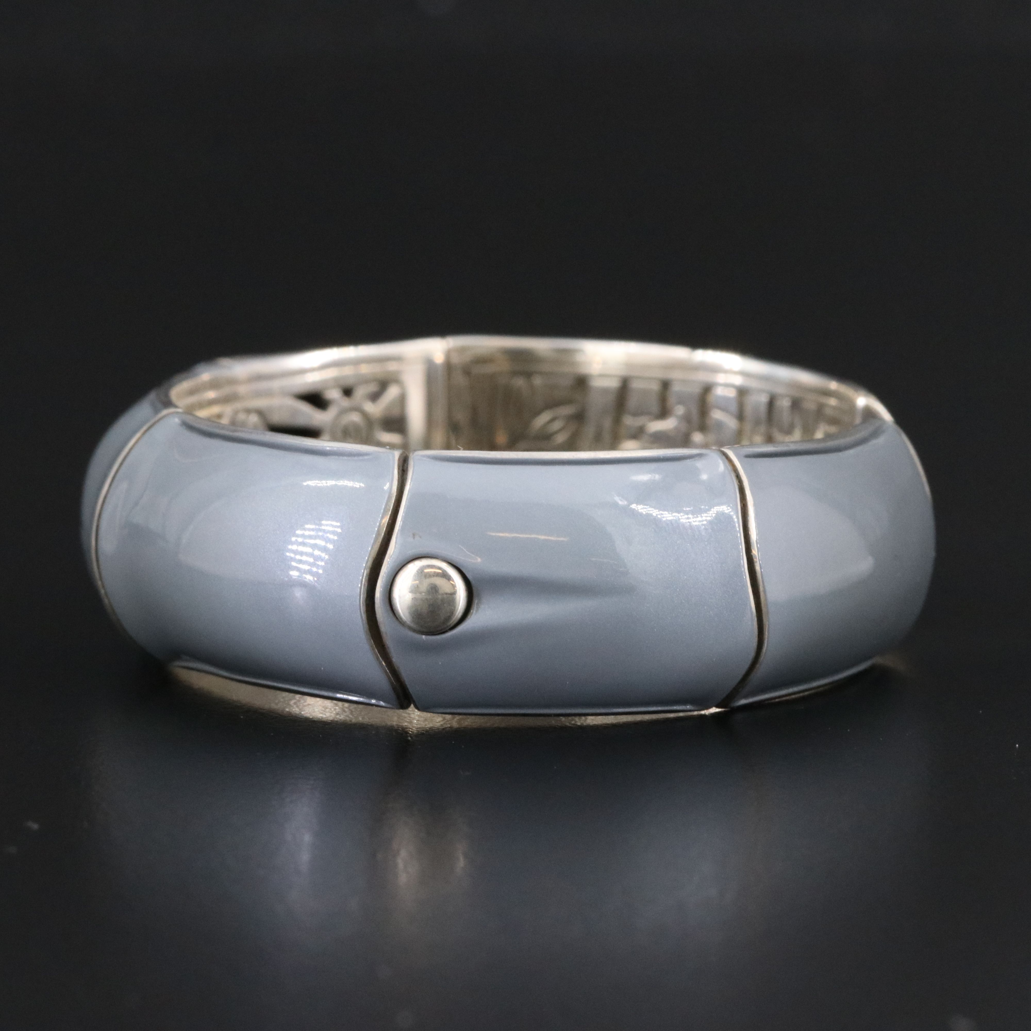 John Hardy Bamboo Sterling and Gray Enamel Cuff Bracelet
