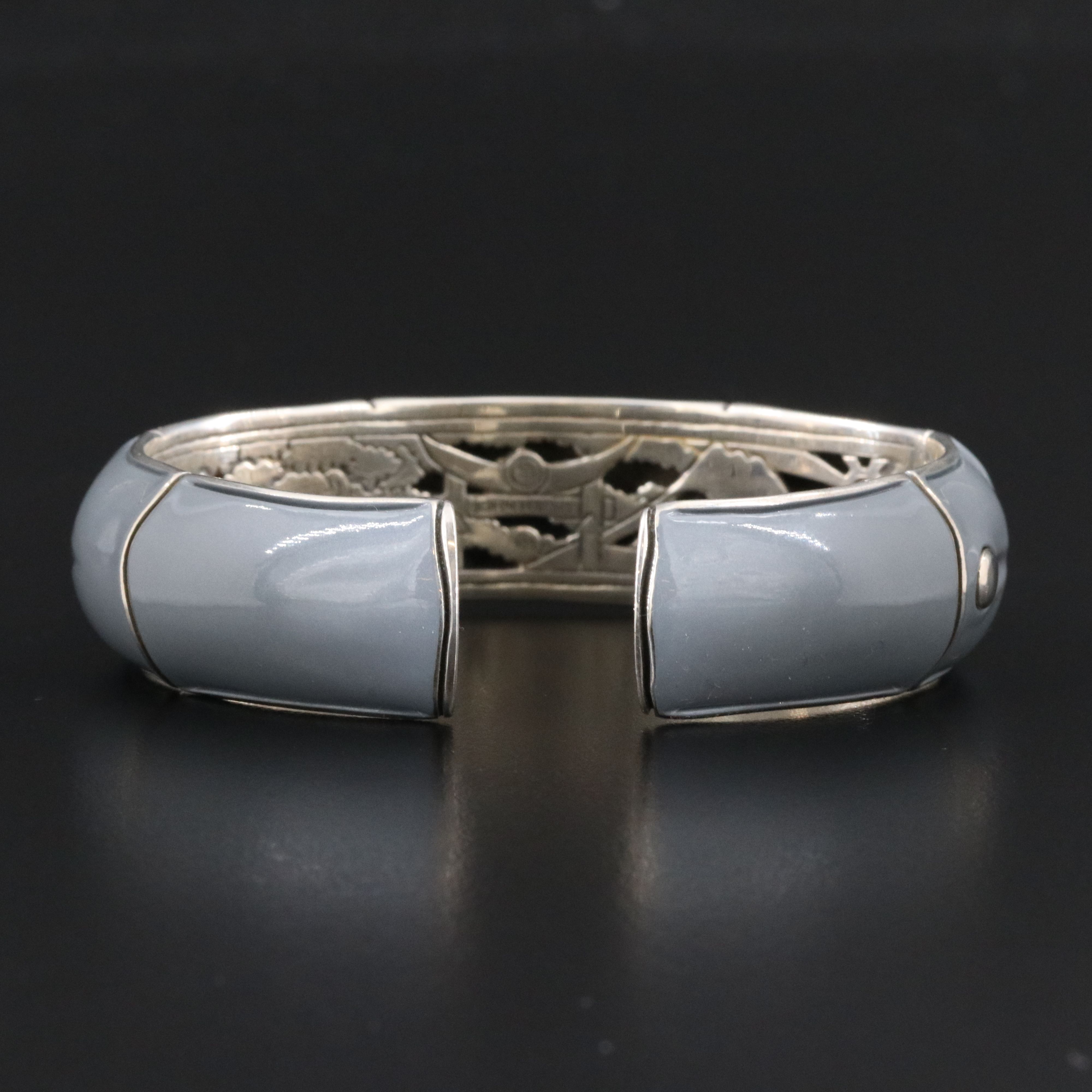 John Hardy Bamboo Sterling and Gray Enamel Cuff Bracelet