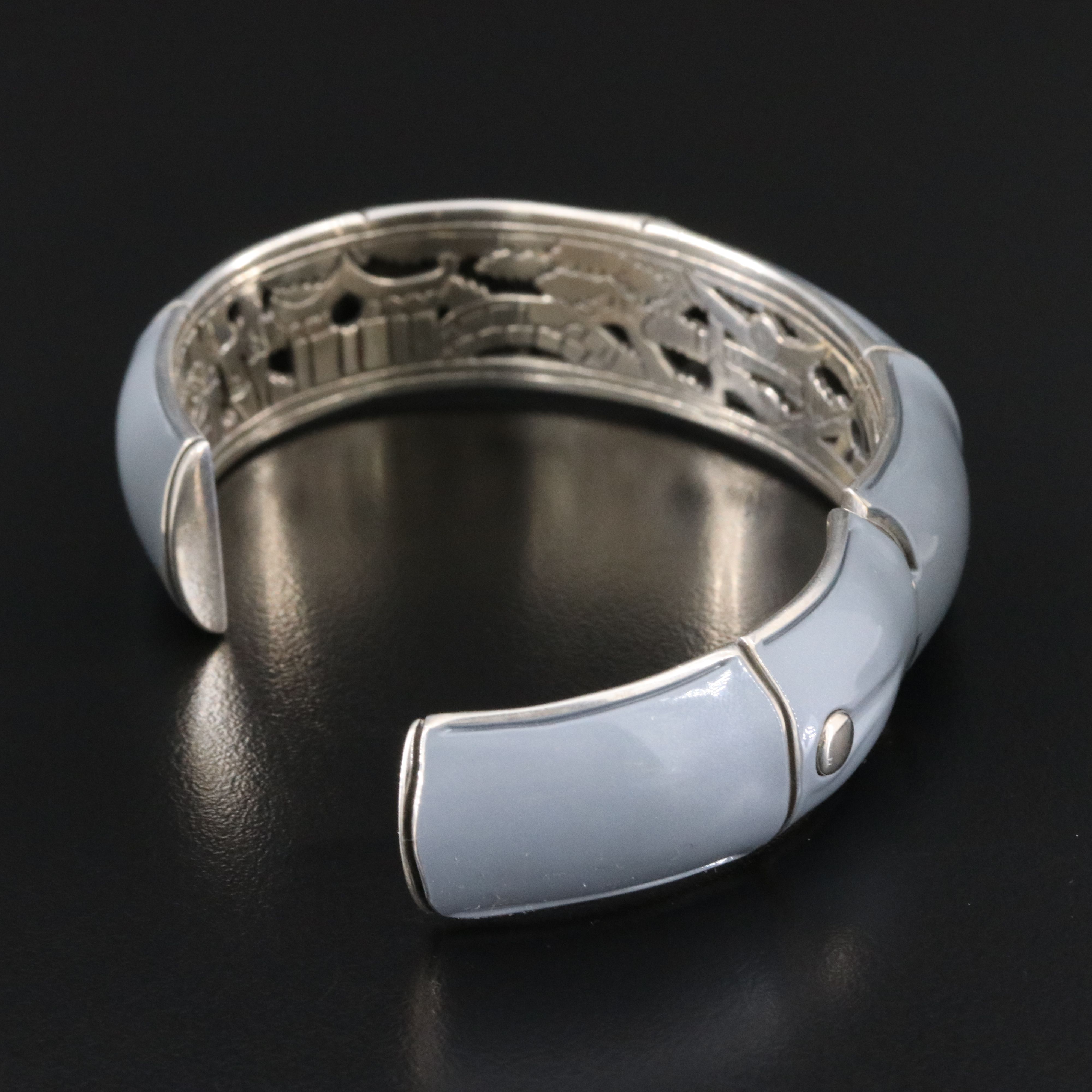 John Hardy Bamboo Sterling and Gray Enamel Cuff Bracelet