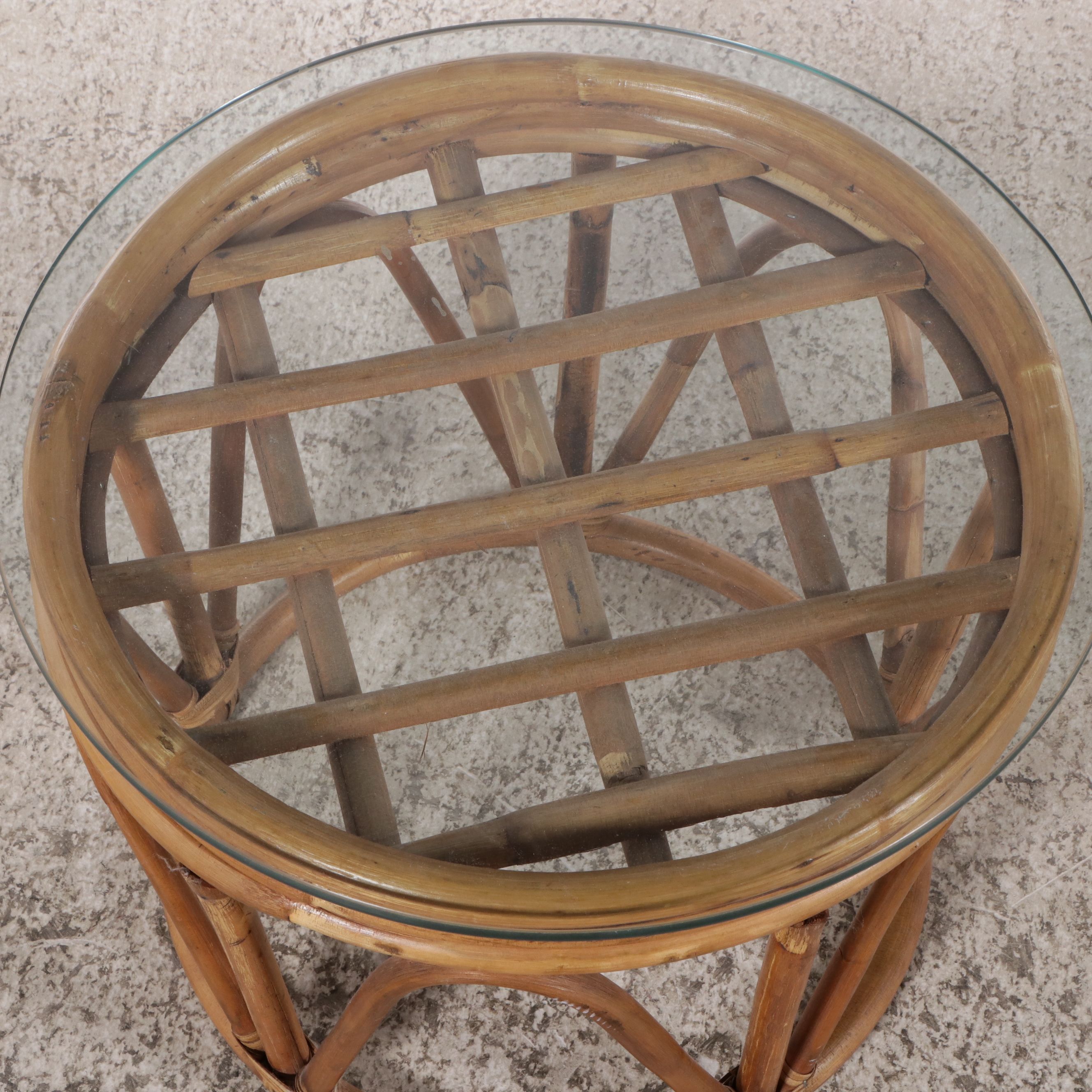 Palm Beach Regency Style Bent Rattan Glass Top Coffee Table