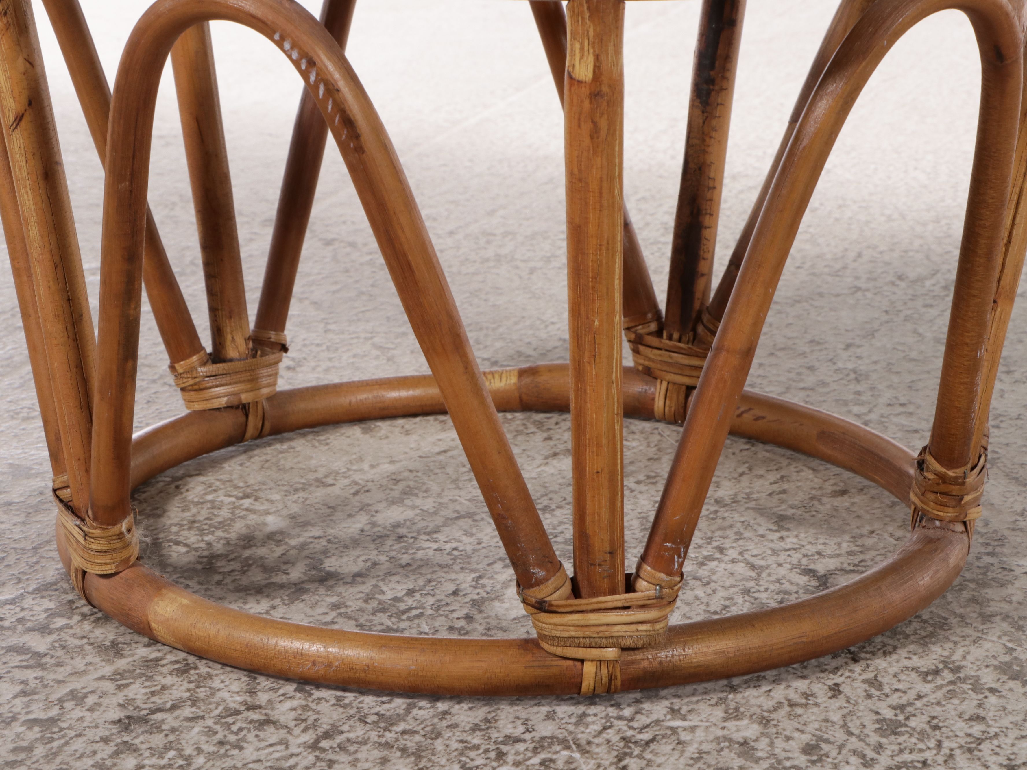 Palm Beach Regency Style Bent Rattan Glass Top Coffee Table