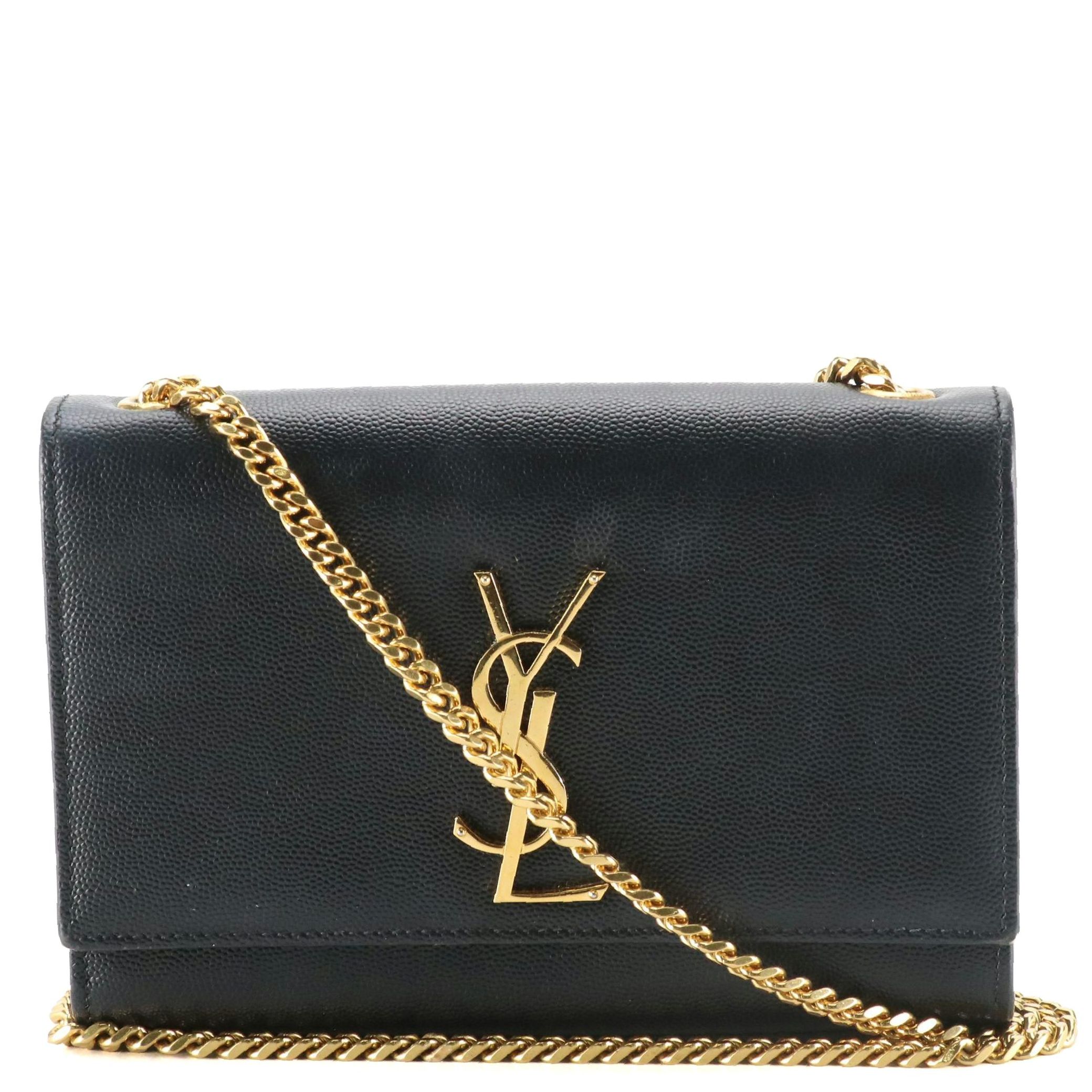 Saint Laurent Kate Crossbody Bag in Black Grain De Poudre Calfskin Leather
