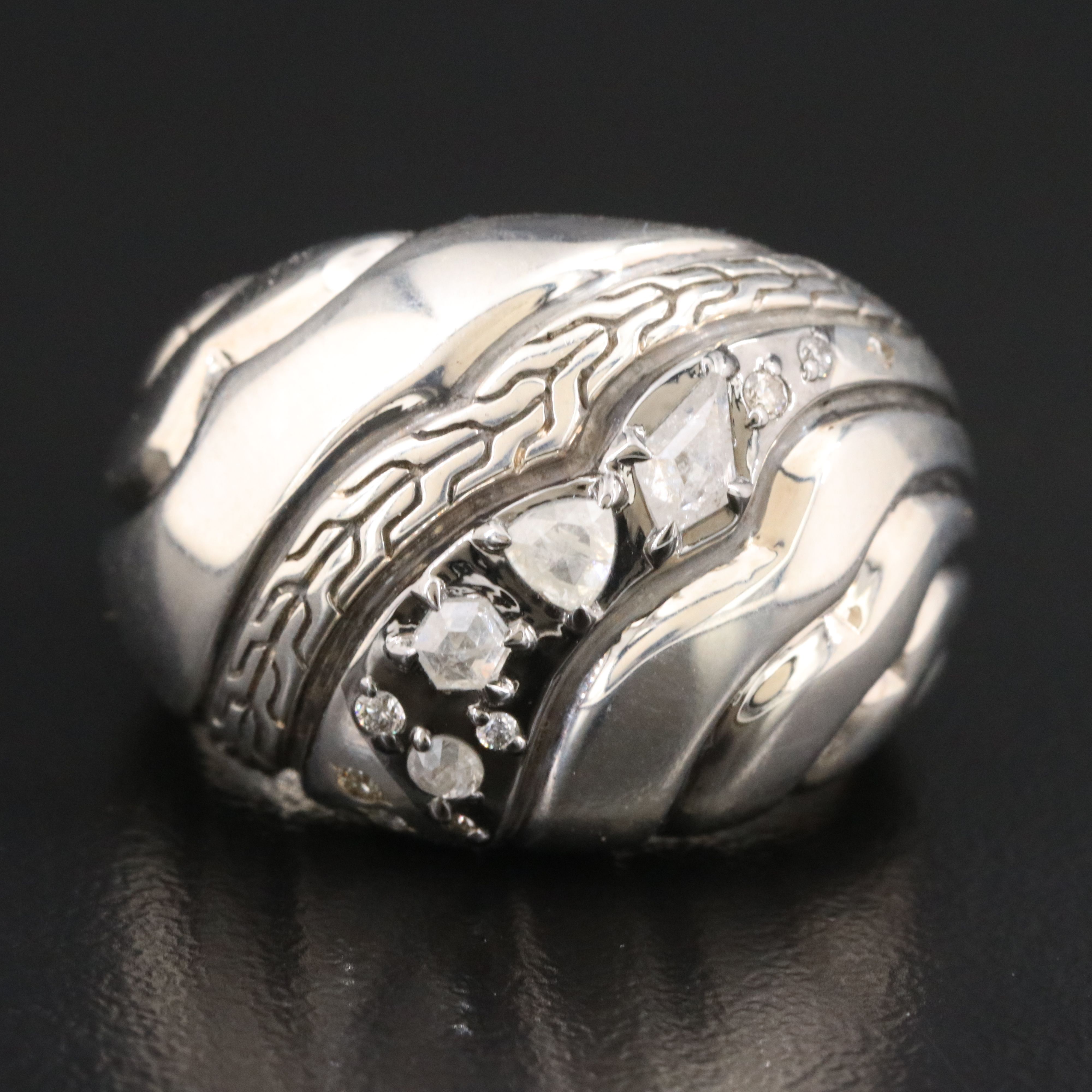 John Hardy Lahar Sterling Diamond Dome Ring