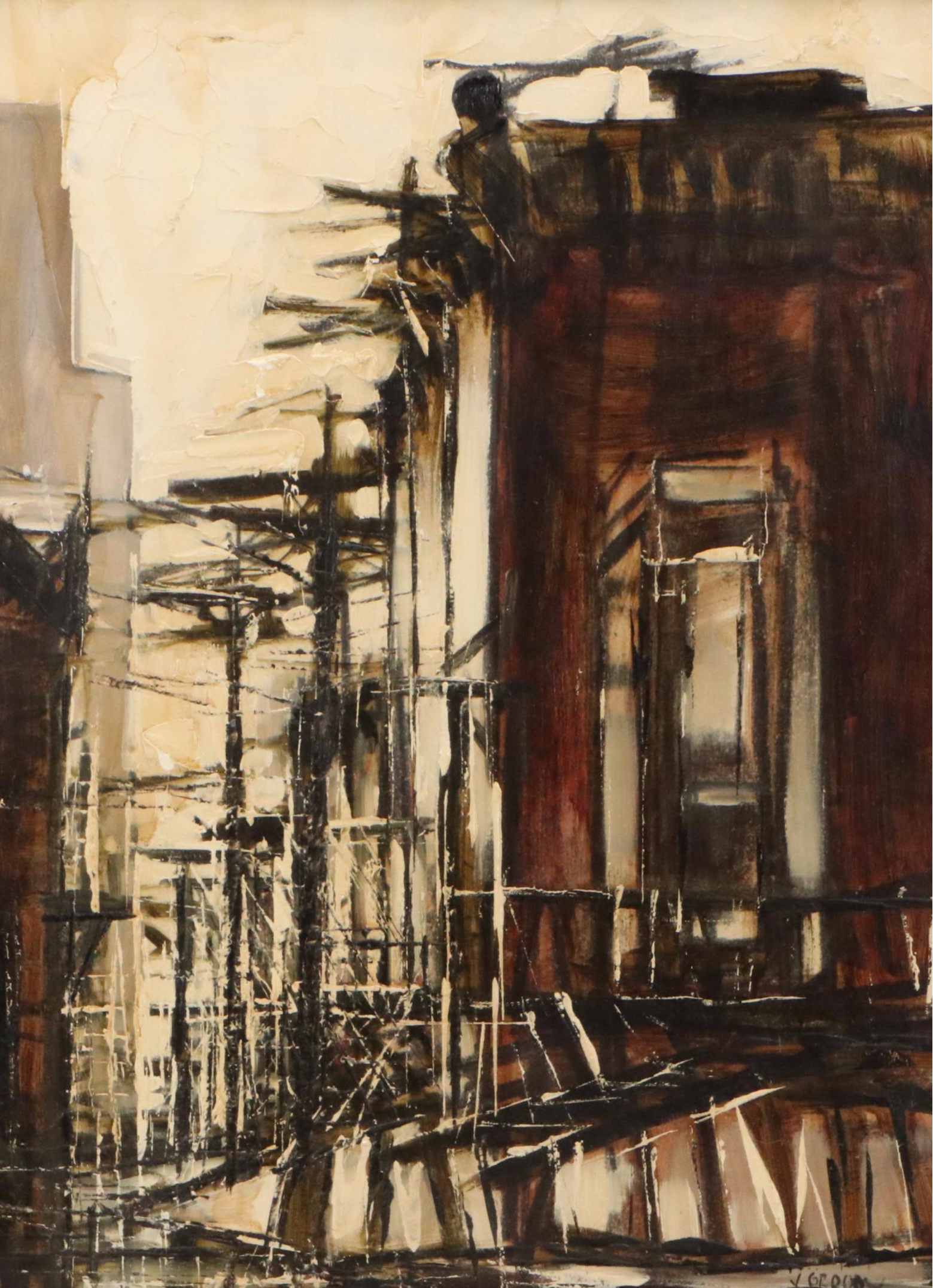 James Groody Oil Painting of Abstract Cityscape