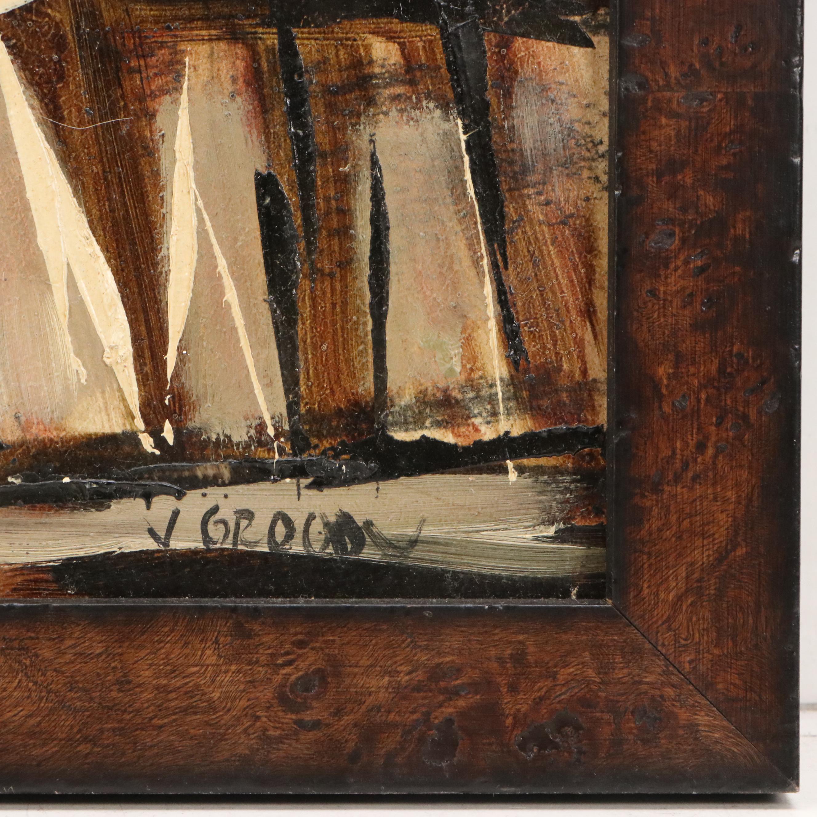 James Groody Oil Painting of Abstract Cityscape