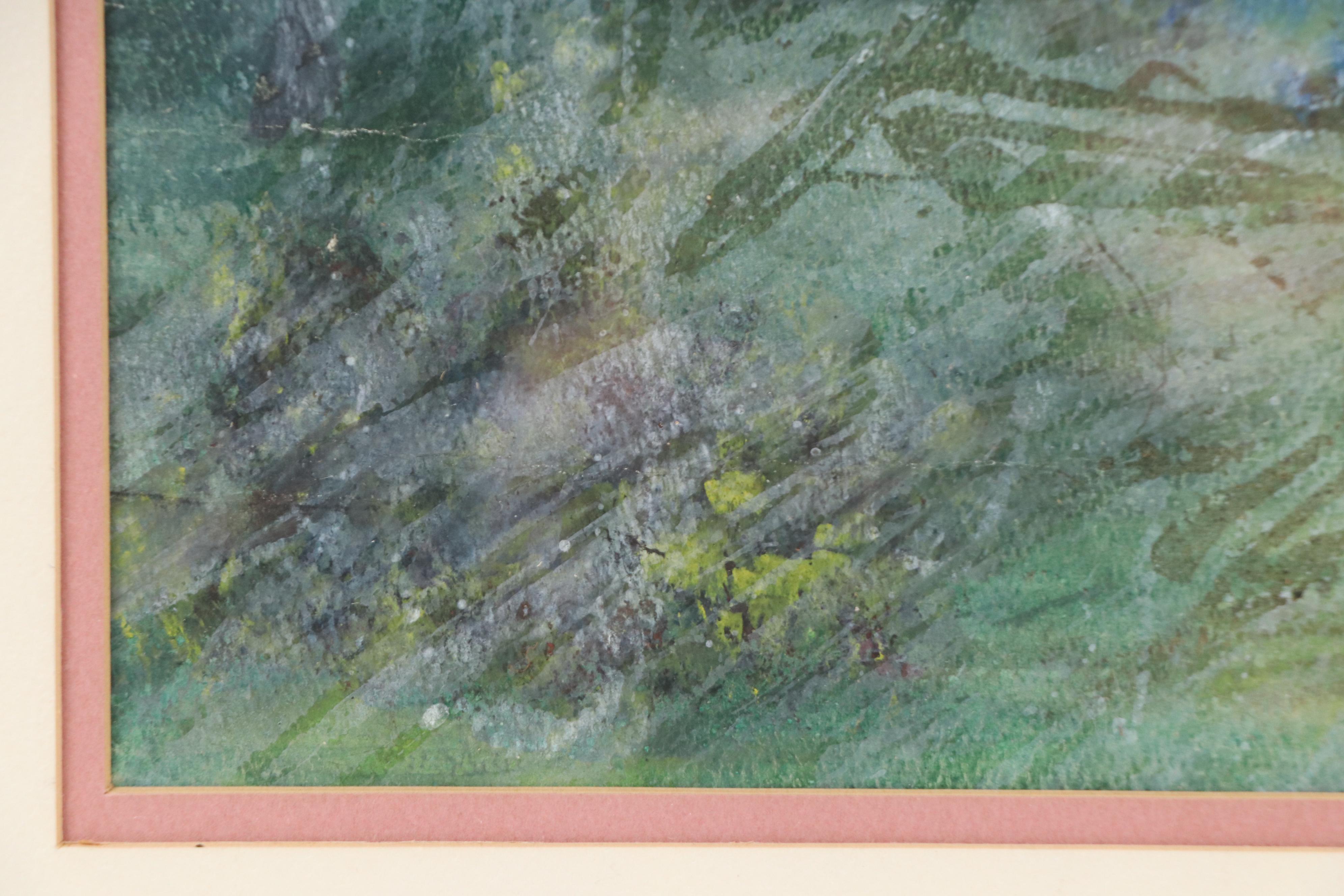 American School Landscape Watercolor Painting of House with Tree, 20th Century