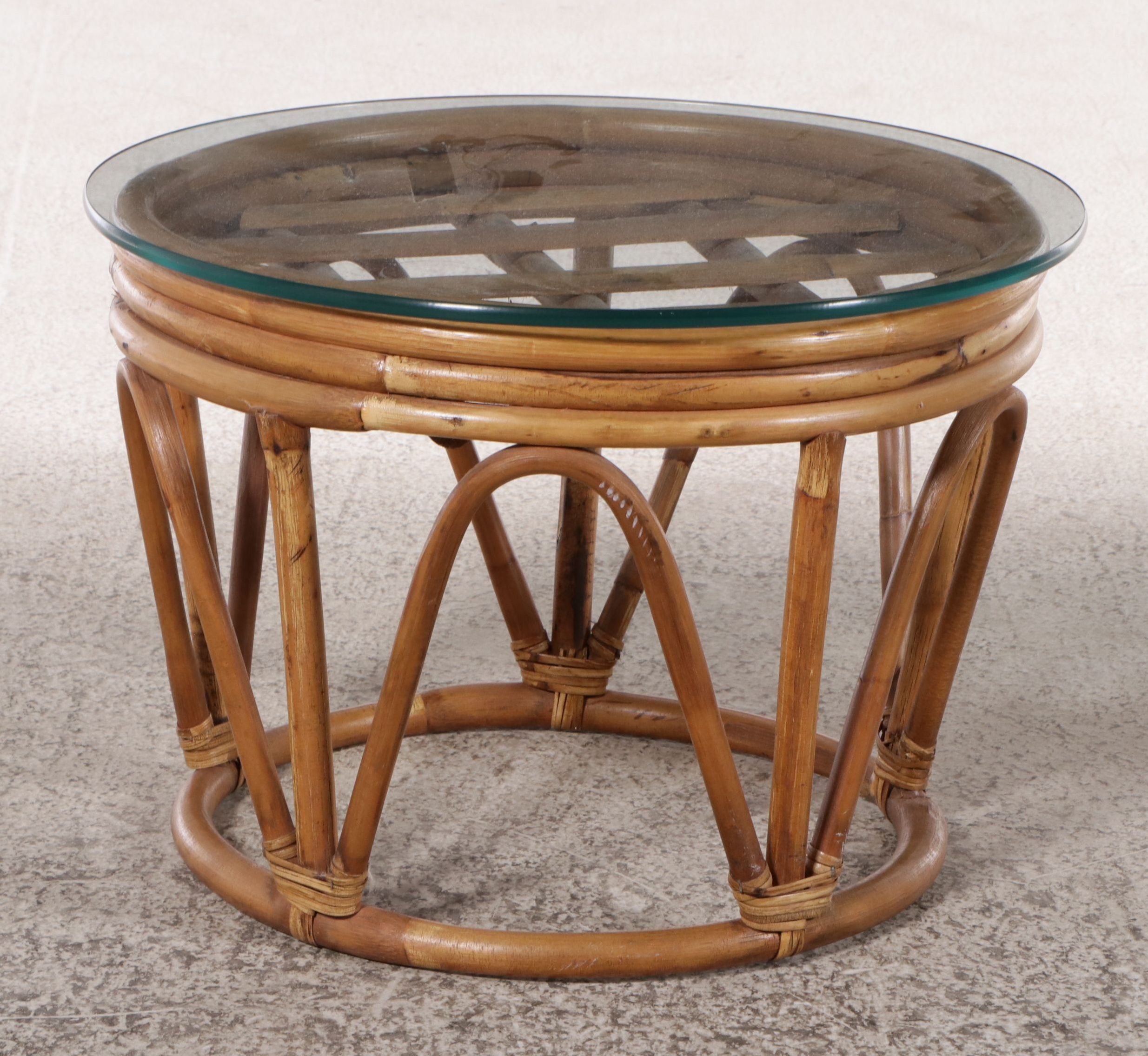 Palm Beach Regency Style Bent Rattan Glass Top Coffee Table