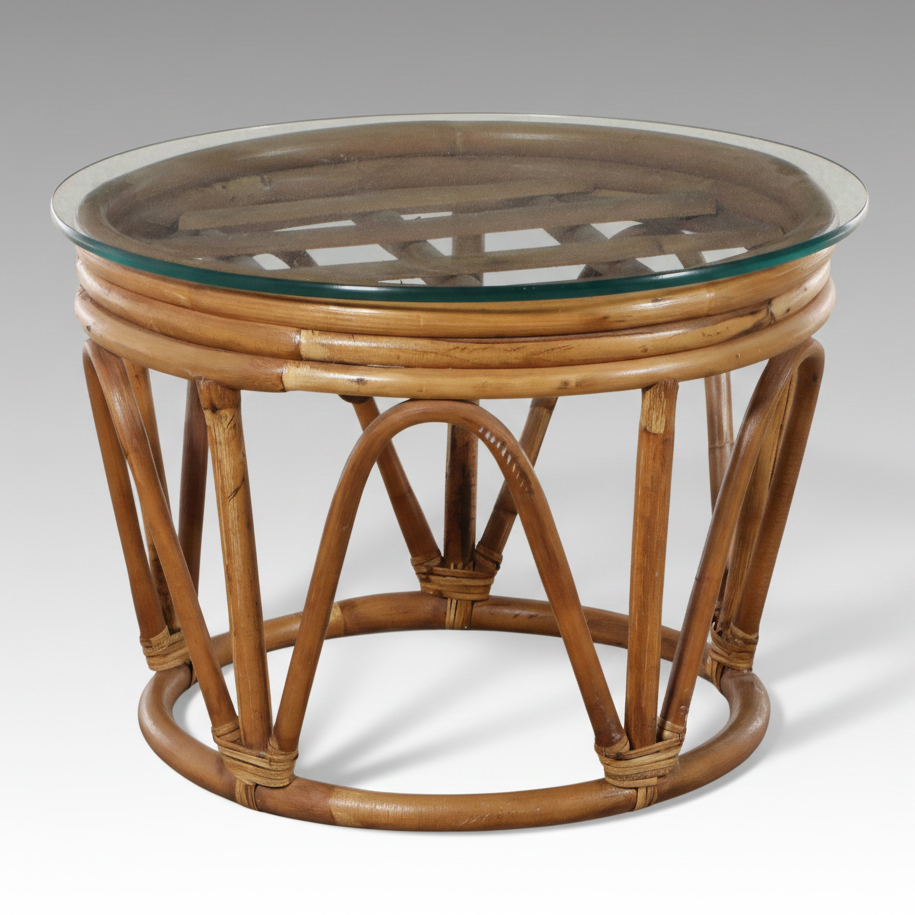 Palm Beach Regency Style Bent Rattan Glass Top Coffee Table