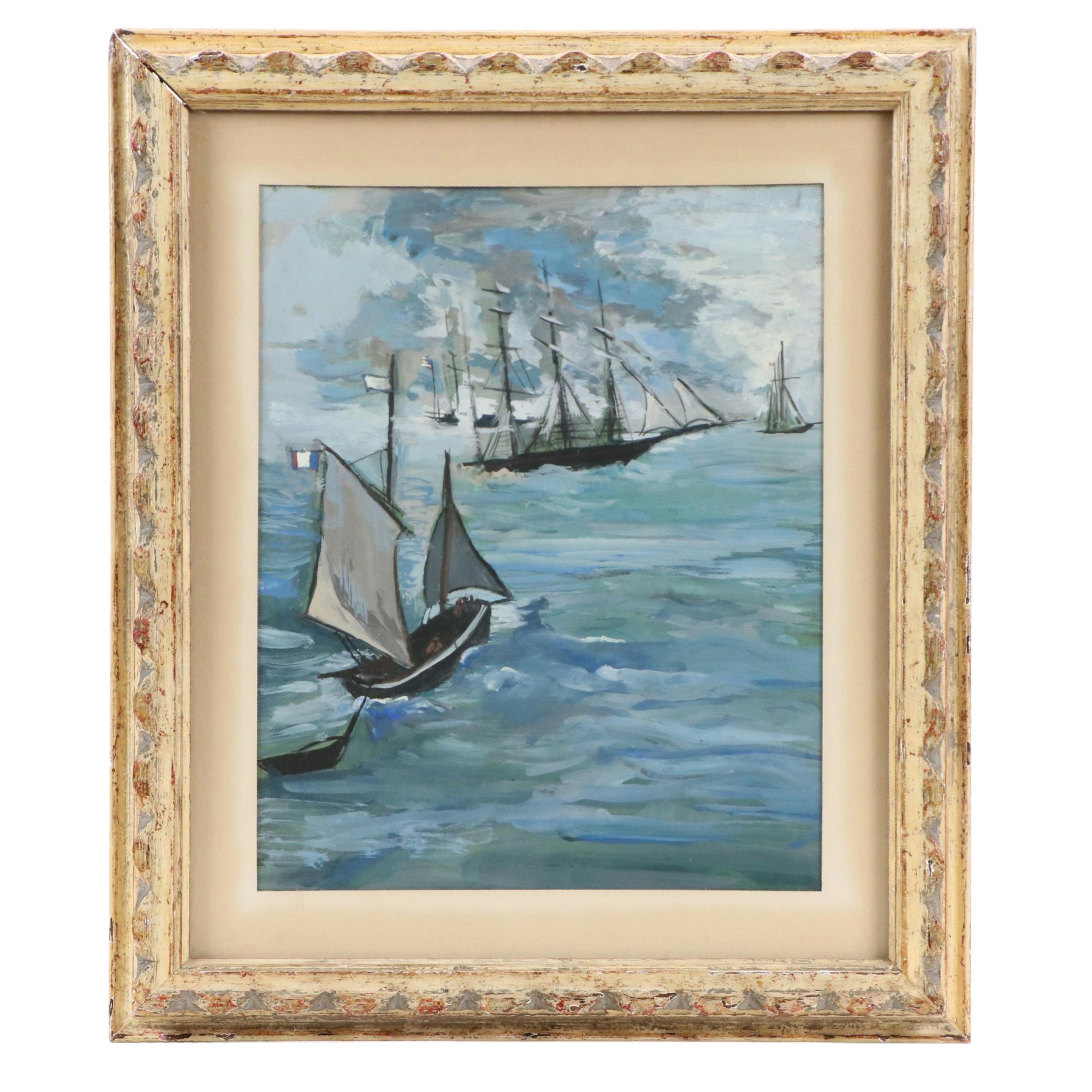 Nautical Scene Gouache Painting