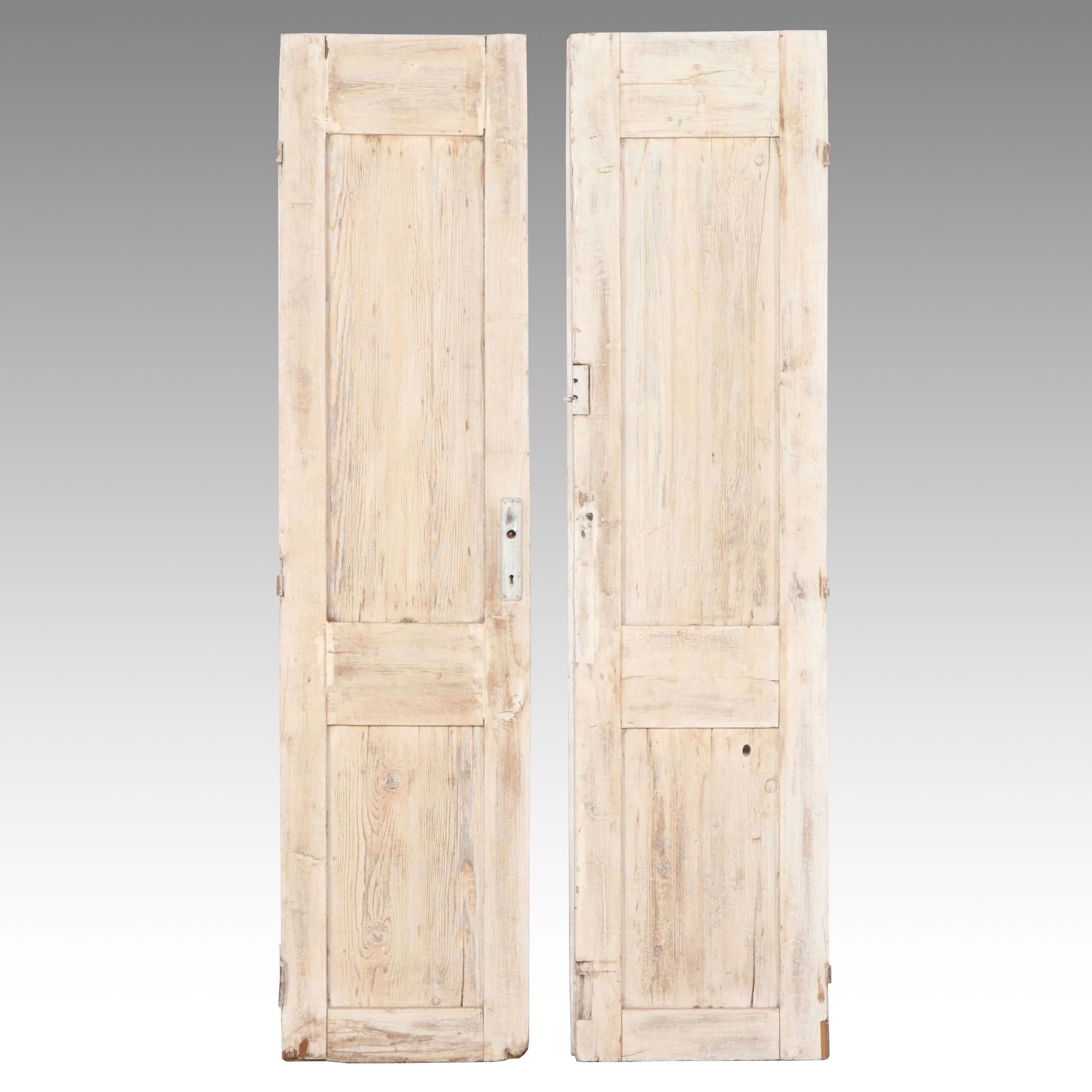 Pair of European Reclaimed Wood Narrow Coffered Doors