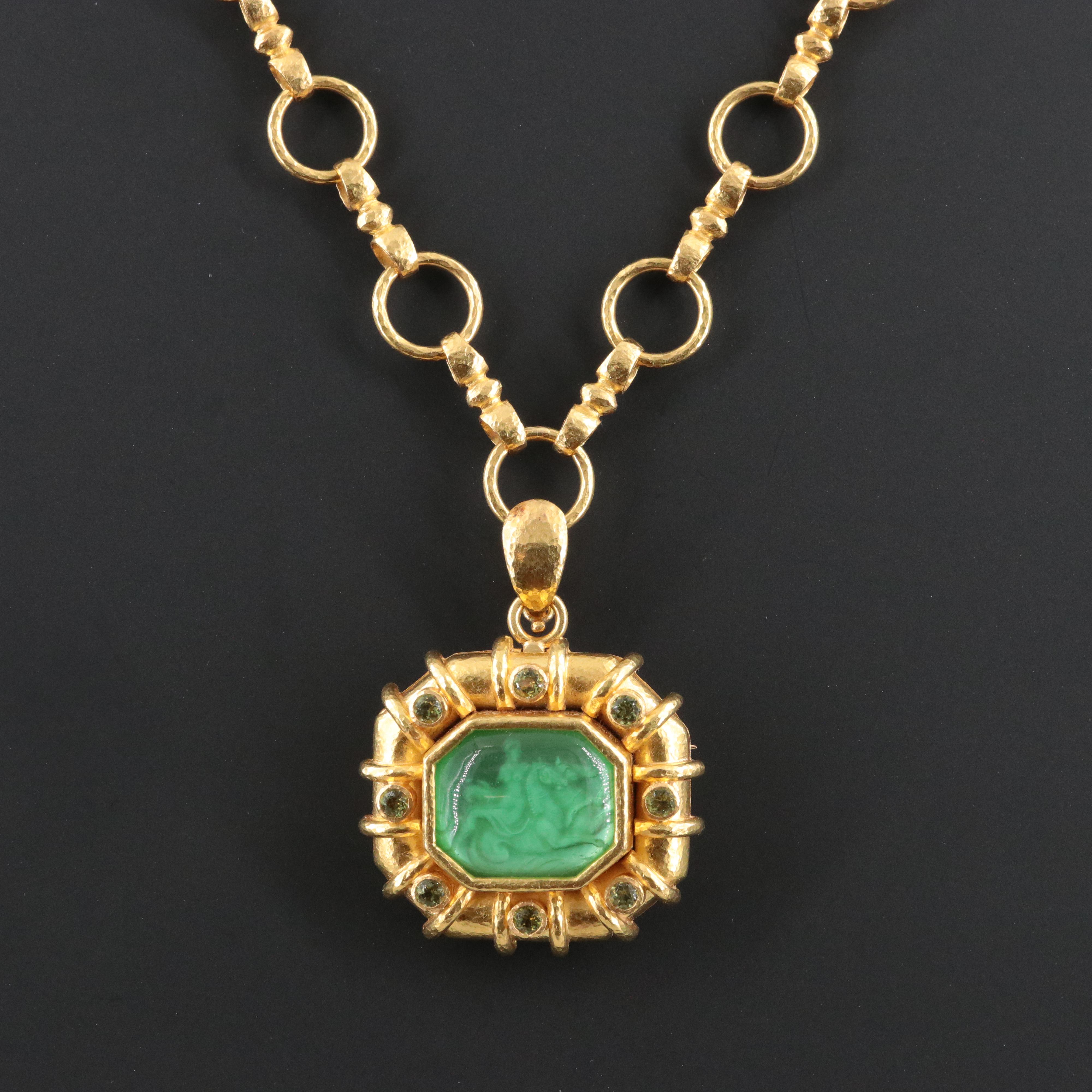 Elizabeth Locke 19K Venetian Glass Intaglio Pendant Necklace on Celtic Chain