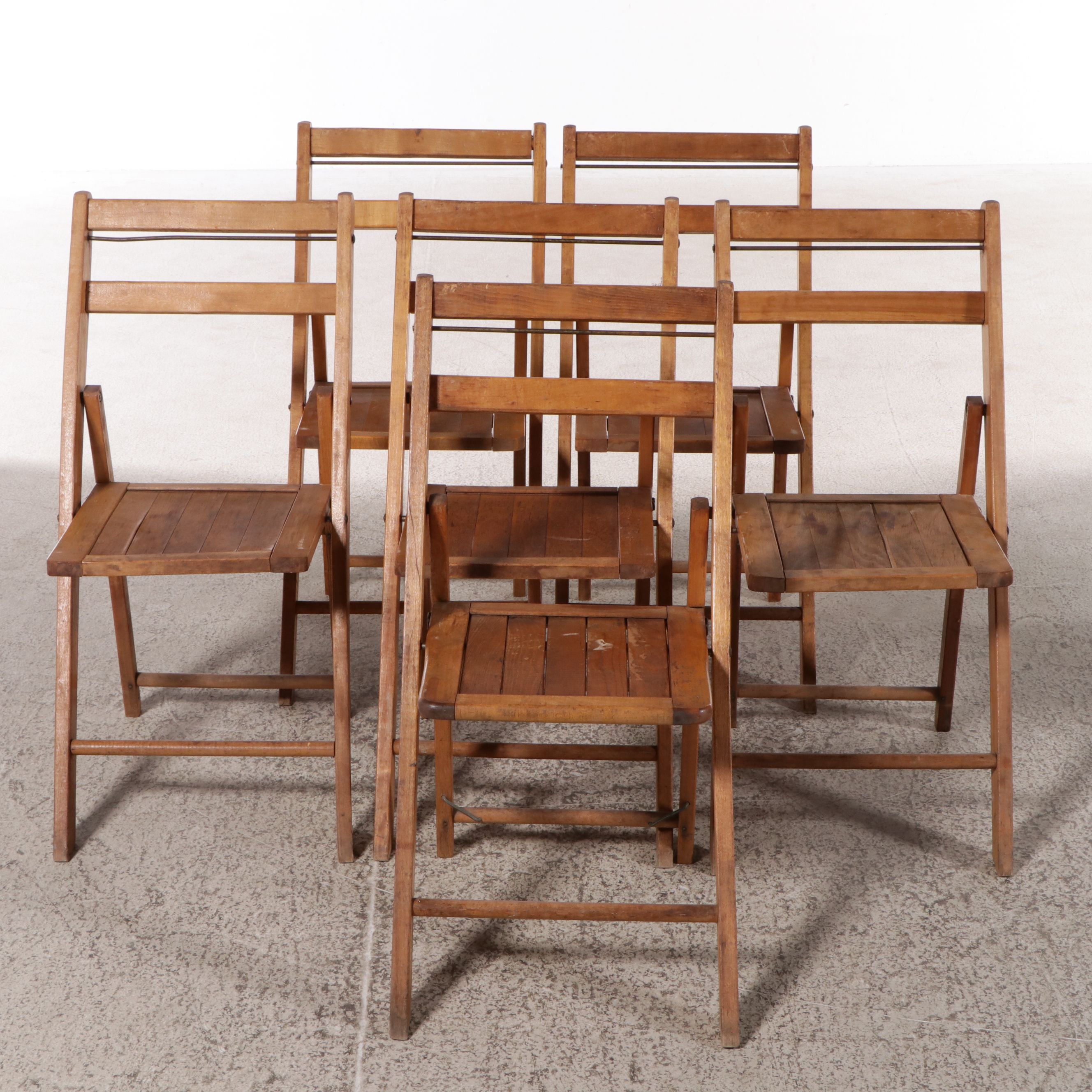 Six Wood Folding Chairs, Early to Mid-20th Century