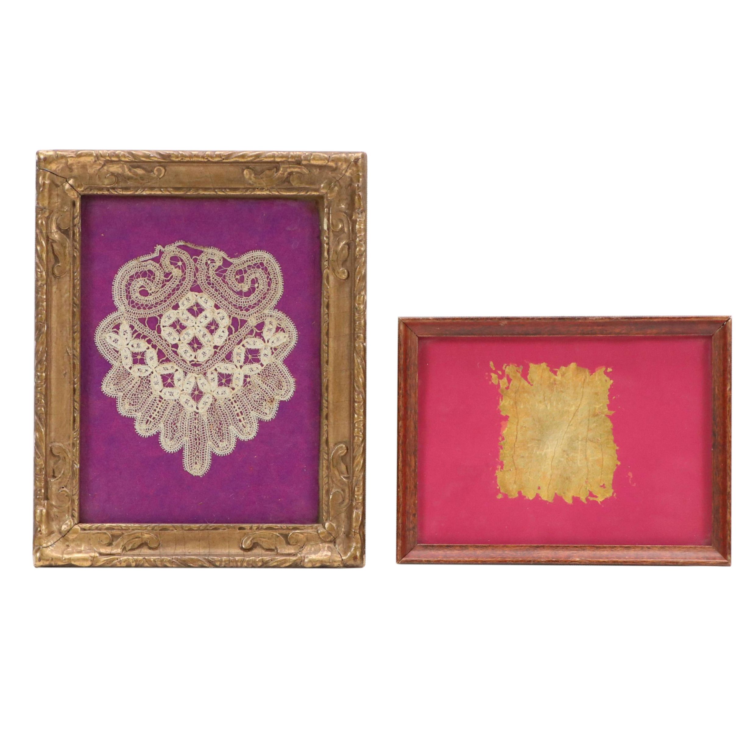 Framed Gold Leaf Sheet and Embroidery Panel