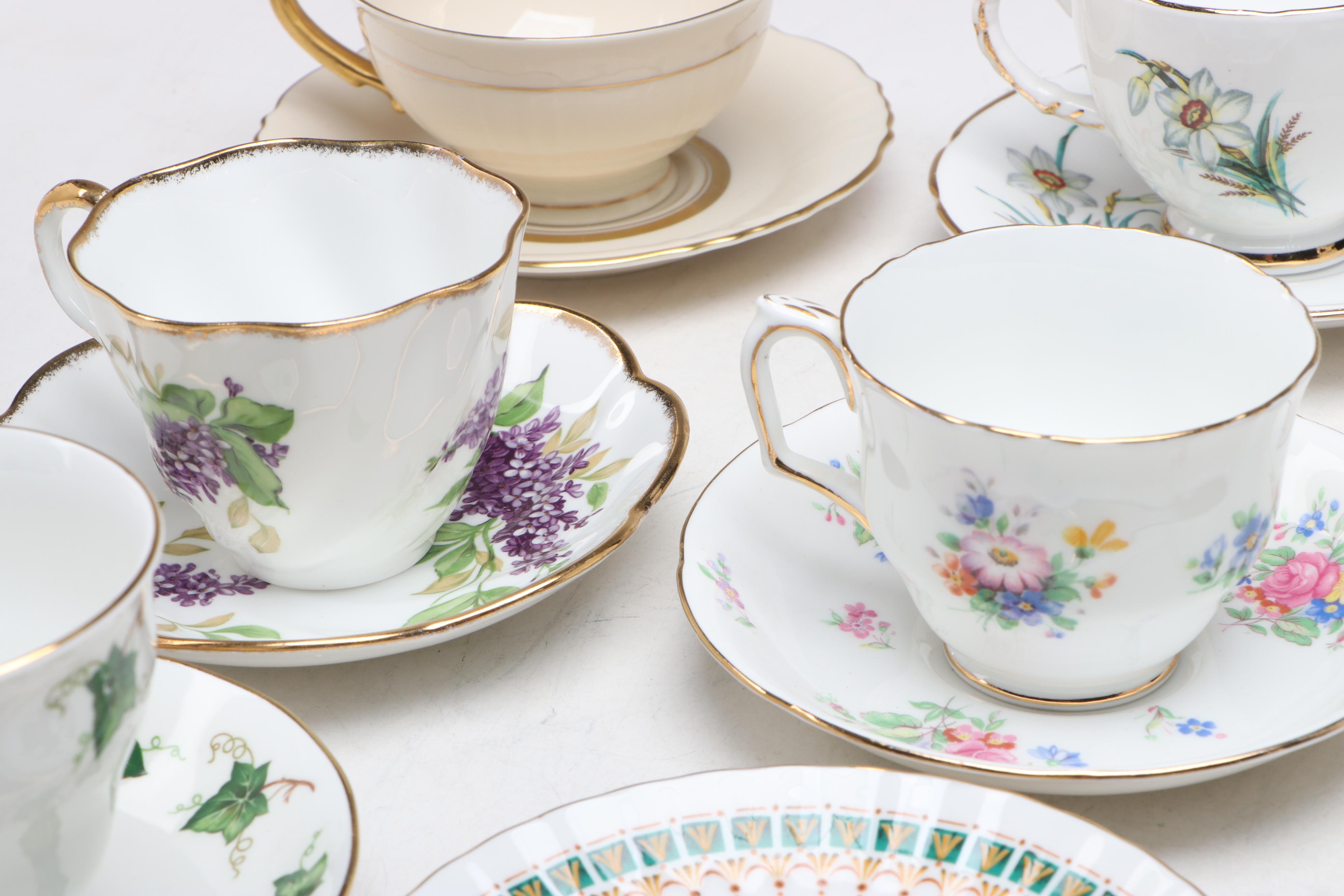 Johnson Bros. "The Friendly Village" and Other Assorted Tea Cups and Saucers