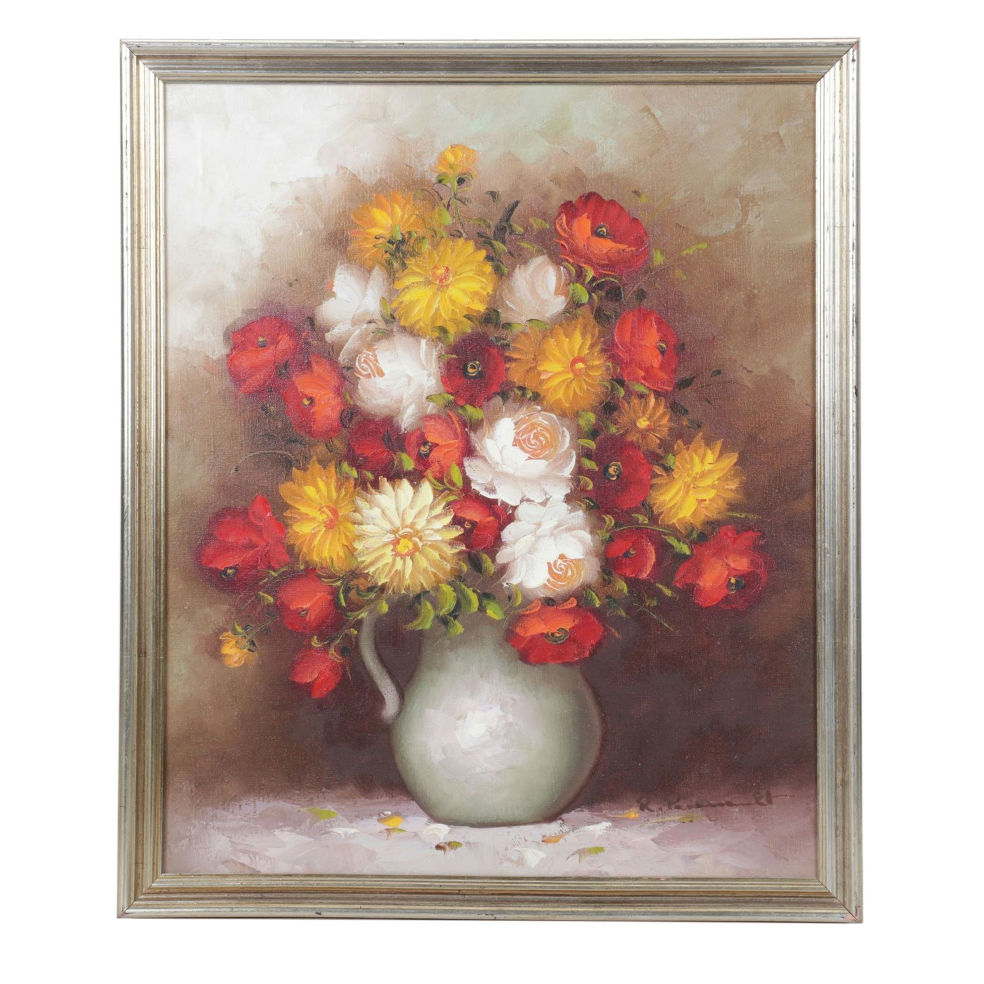 Roy Pasanault Impressionist Still Life Oil Painting of Bouquet of Flowers