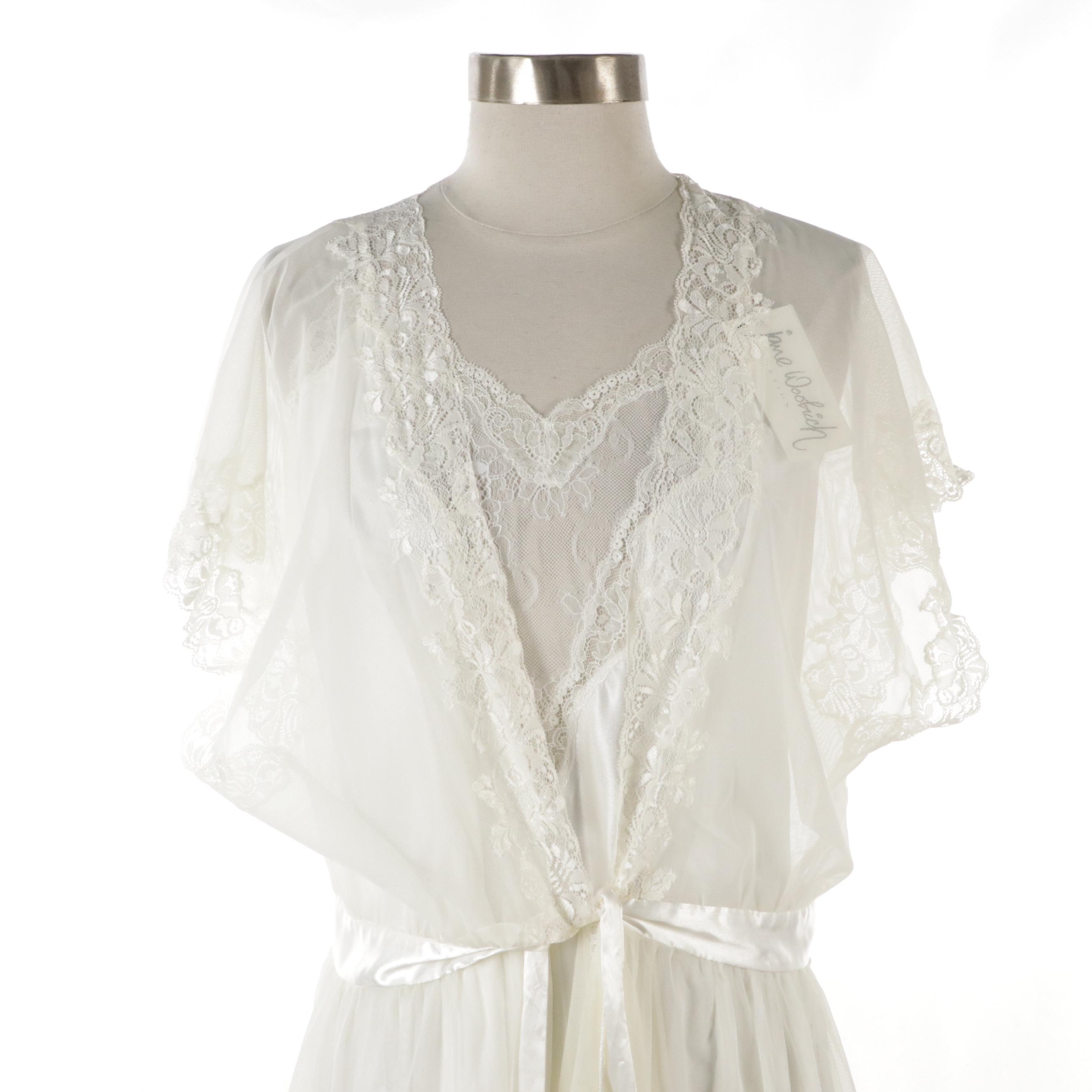Jane Woolrich White Lace Trimmed Chemise and Matching Robe, With Tag