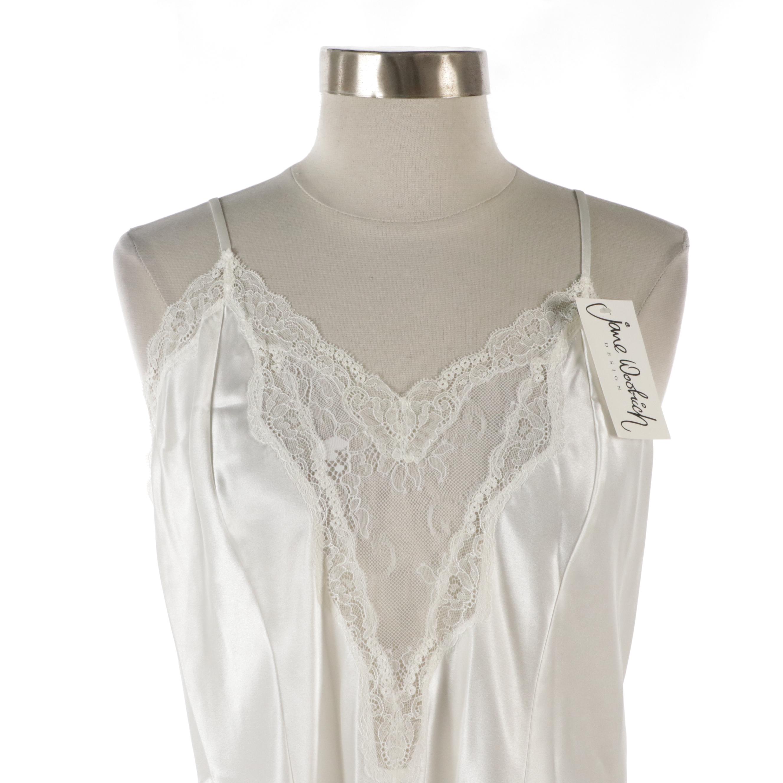 Jane Woolrich White Lace Trimmed Chemise and Matching Robe, With Tag
