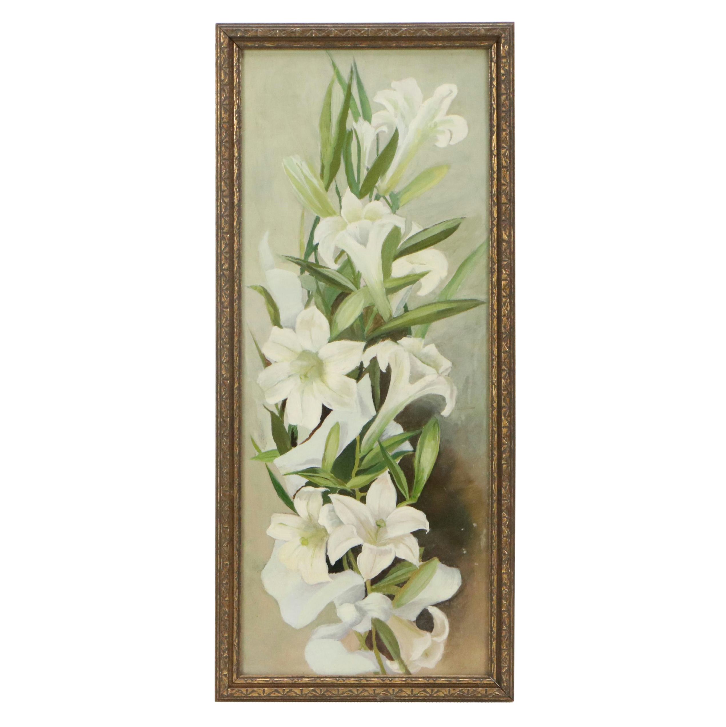 Still Life Oil Painting of White Daffodils, 20th Century