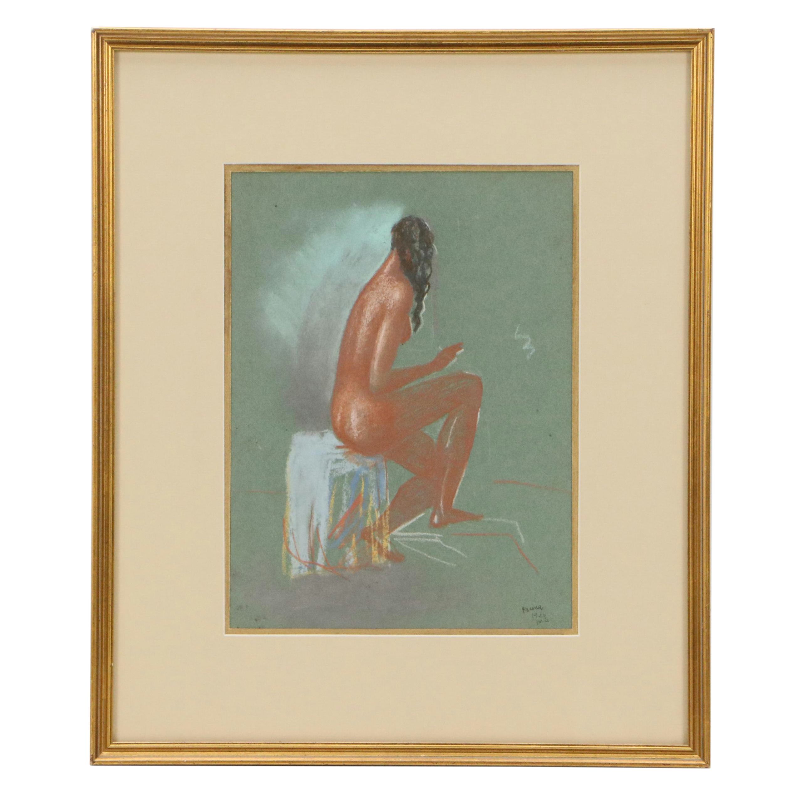 Pere Pruna O'Ceráns Pastel Drawing of Seated Female Nude, 1926