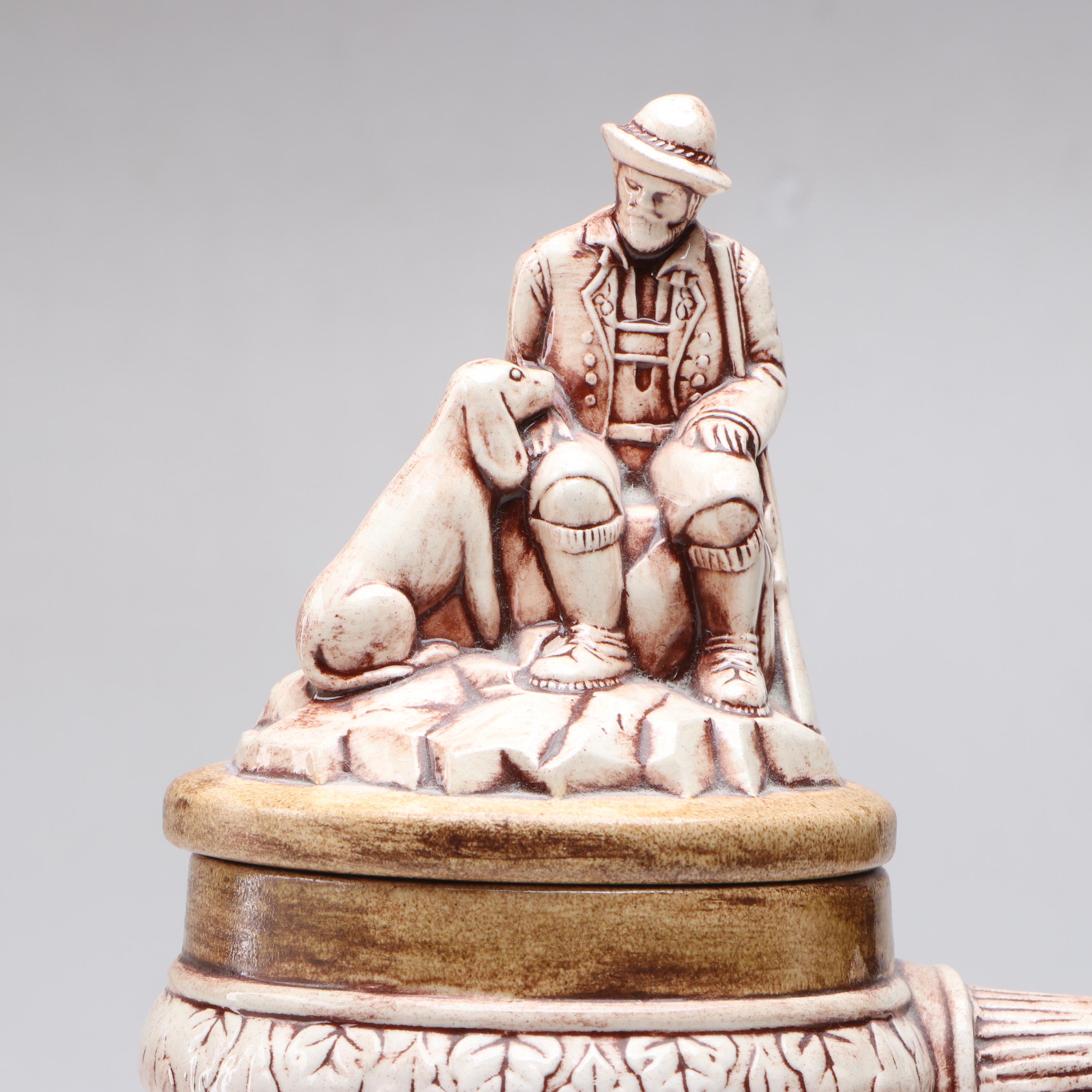 German Traditional Earthenware Stein with Hunter and Stag Theme
