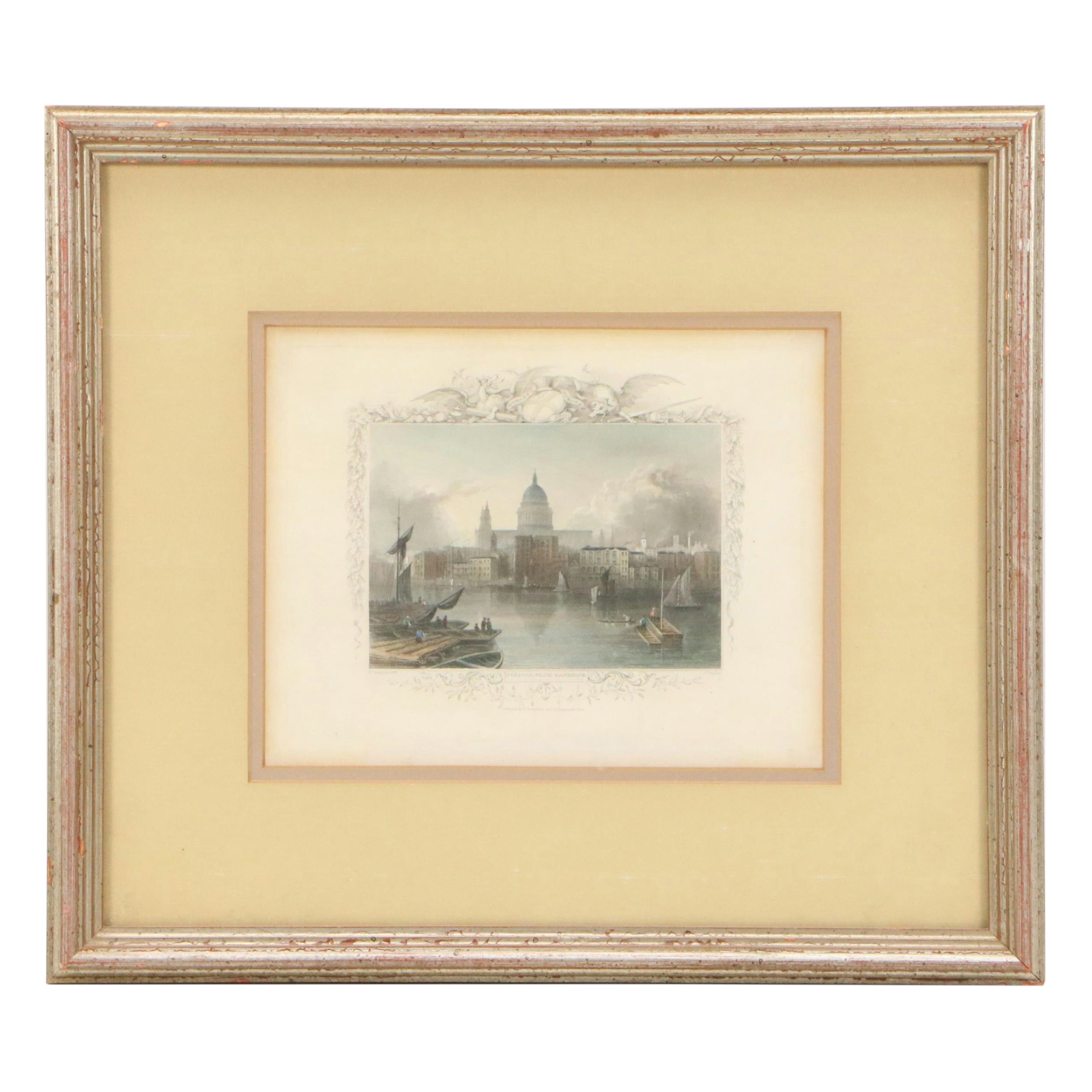 Hand-Colored Engraving After William Tombleson "St. Paul's from Bankside"