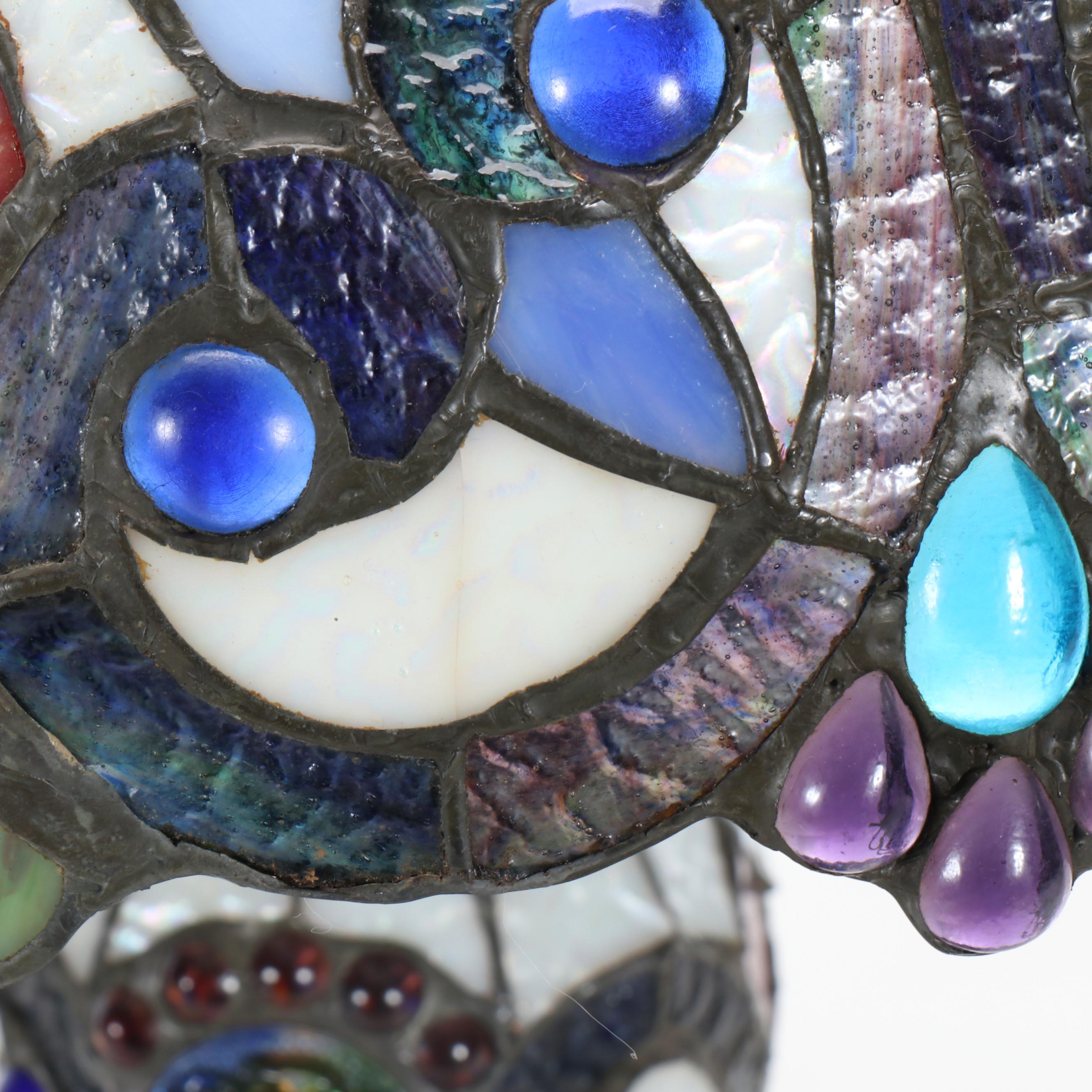 Victorian Style Slag Glass and Jeweled Table Lamp with Matching Shade, 21st C